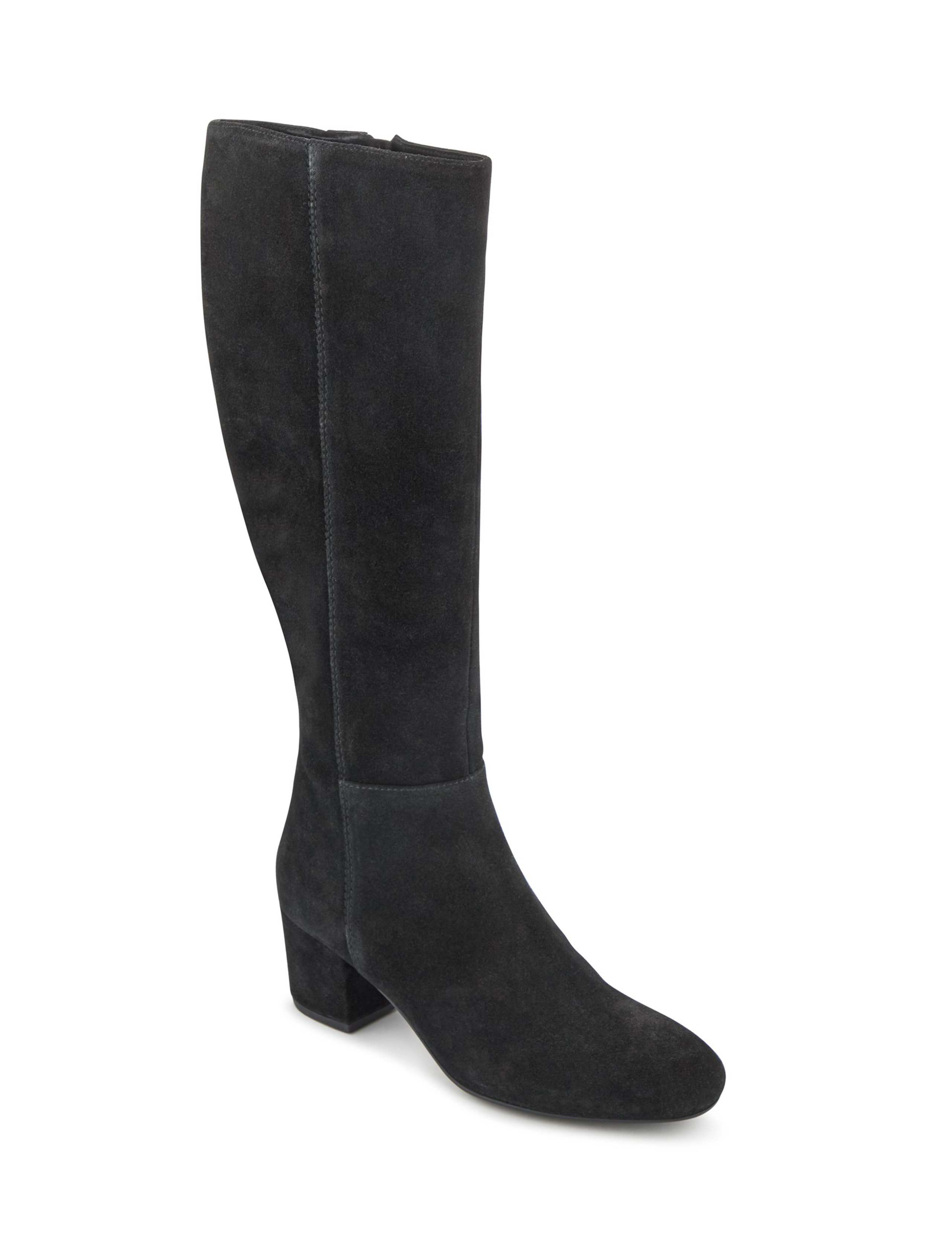 Suede Block Heel Round Toe Knee High Boots 2 of 6