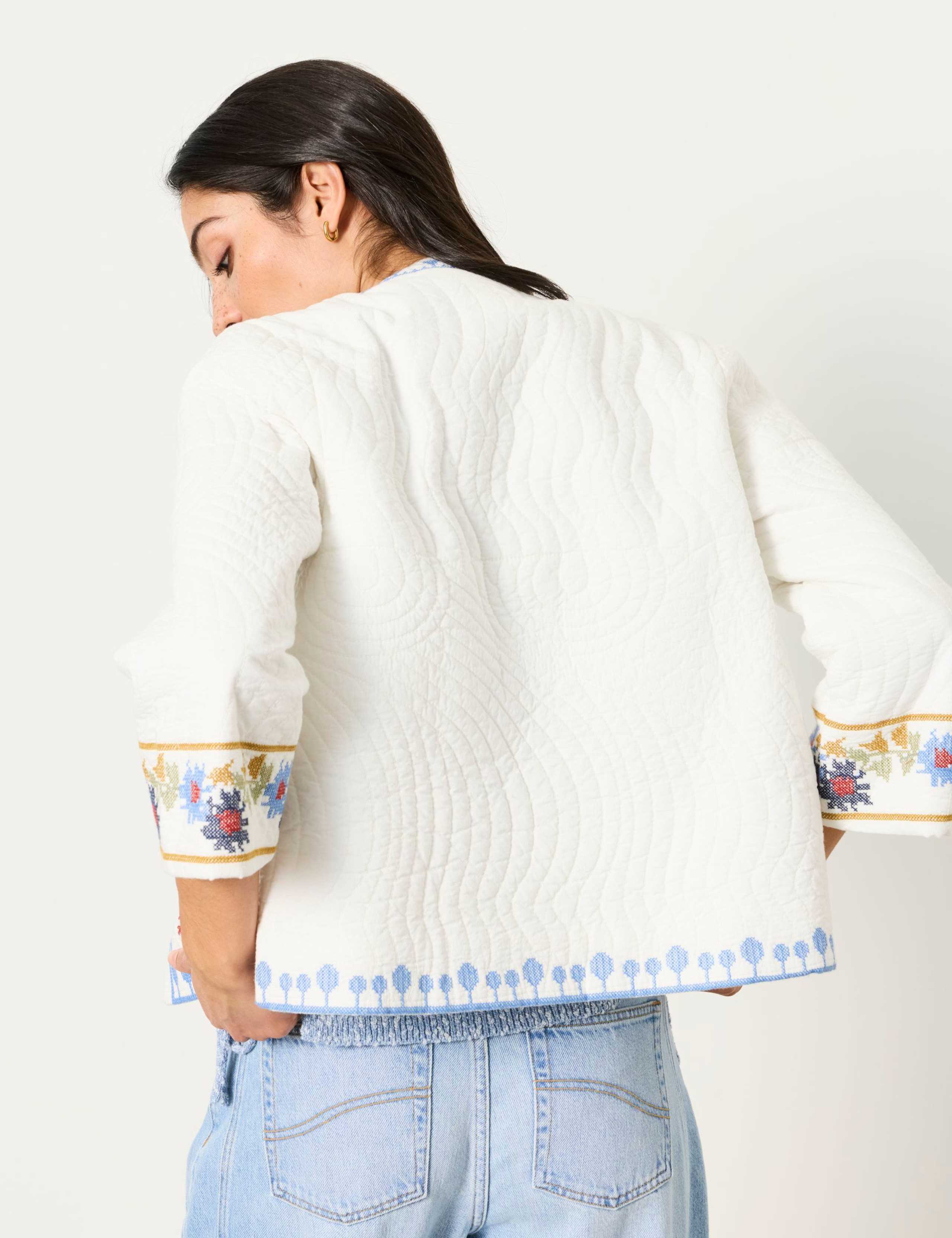 Pure Cotton Embroidered 3/4 Sleeve Jacket 4 of 7