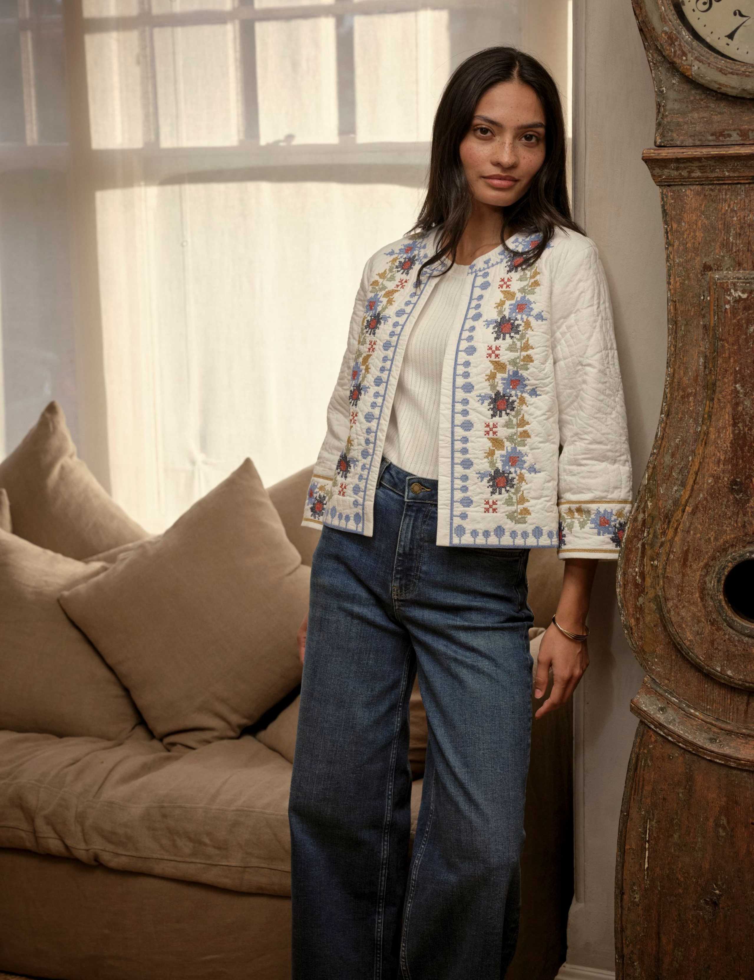 Pure Cotton Embroidered 3/4 Sleeve Jacket 5 of 7