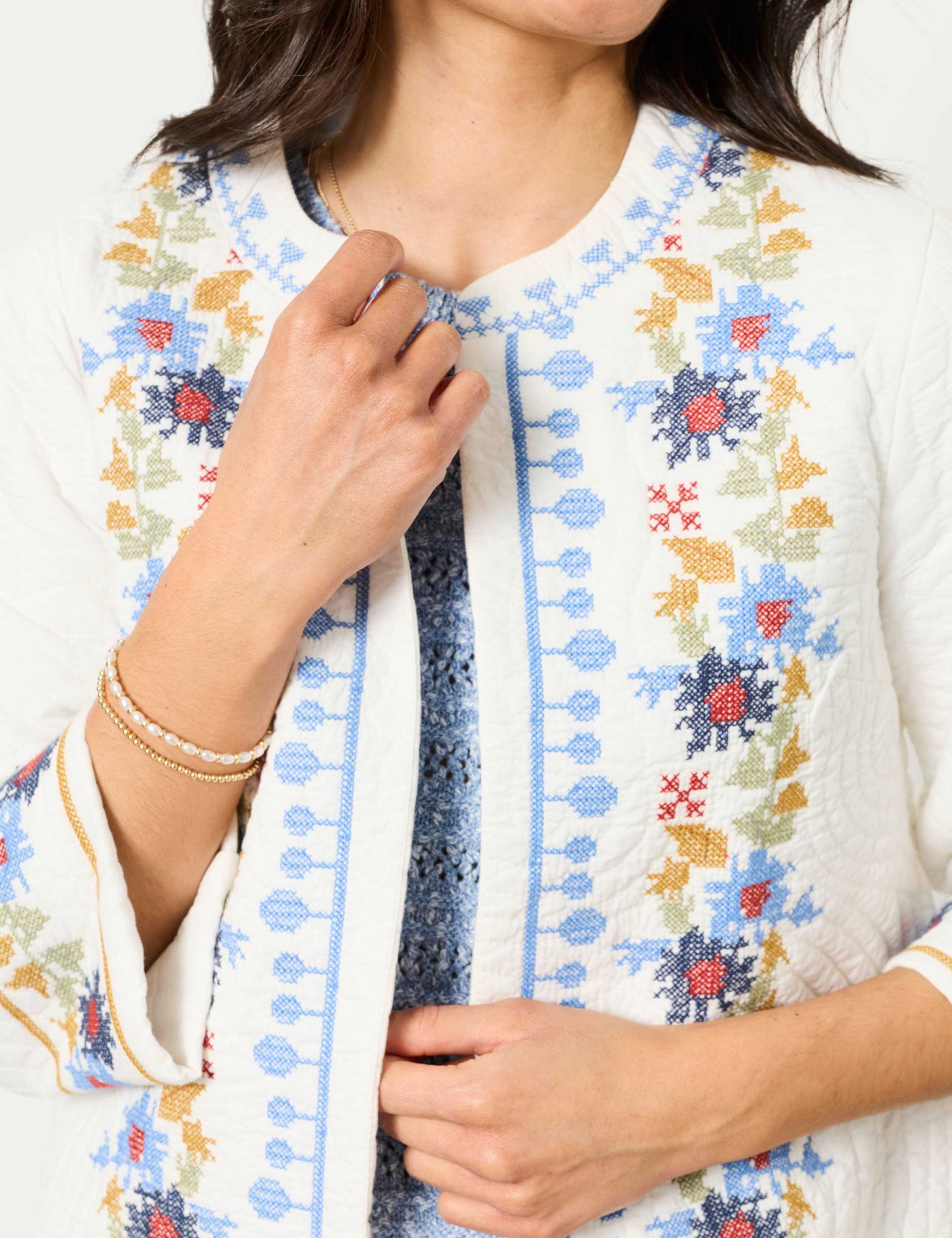 Pure Cotton Embroidered 3/4 Sleeve Jacket 7 of 7