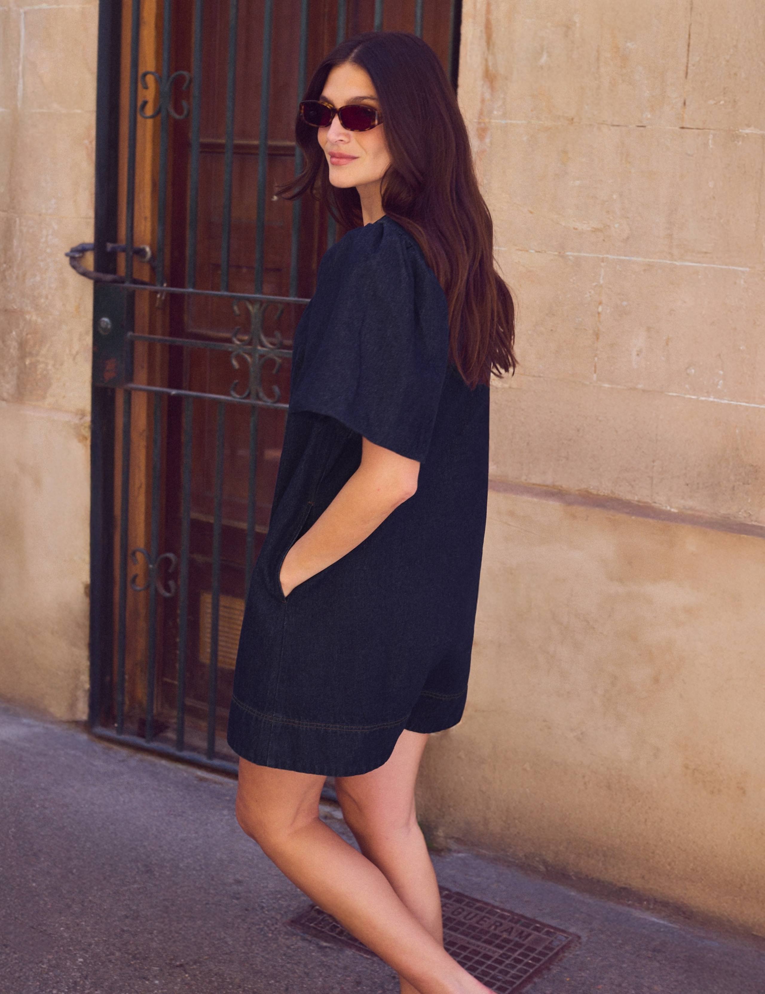 Denim Mini Shift Dress 2 of 5