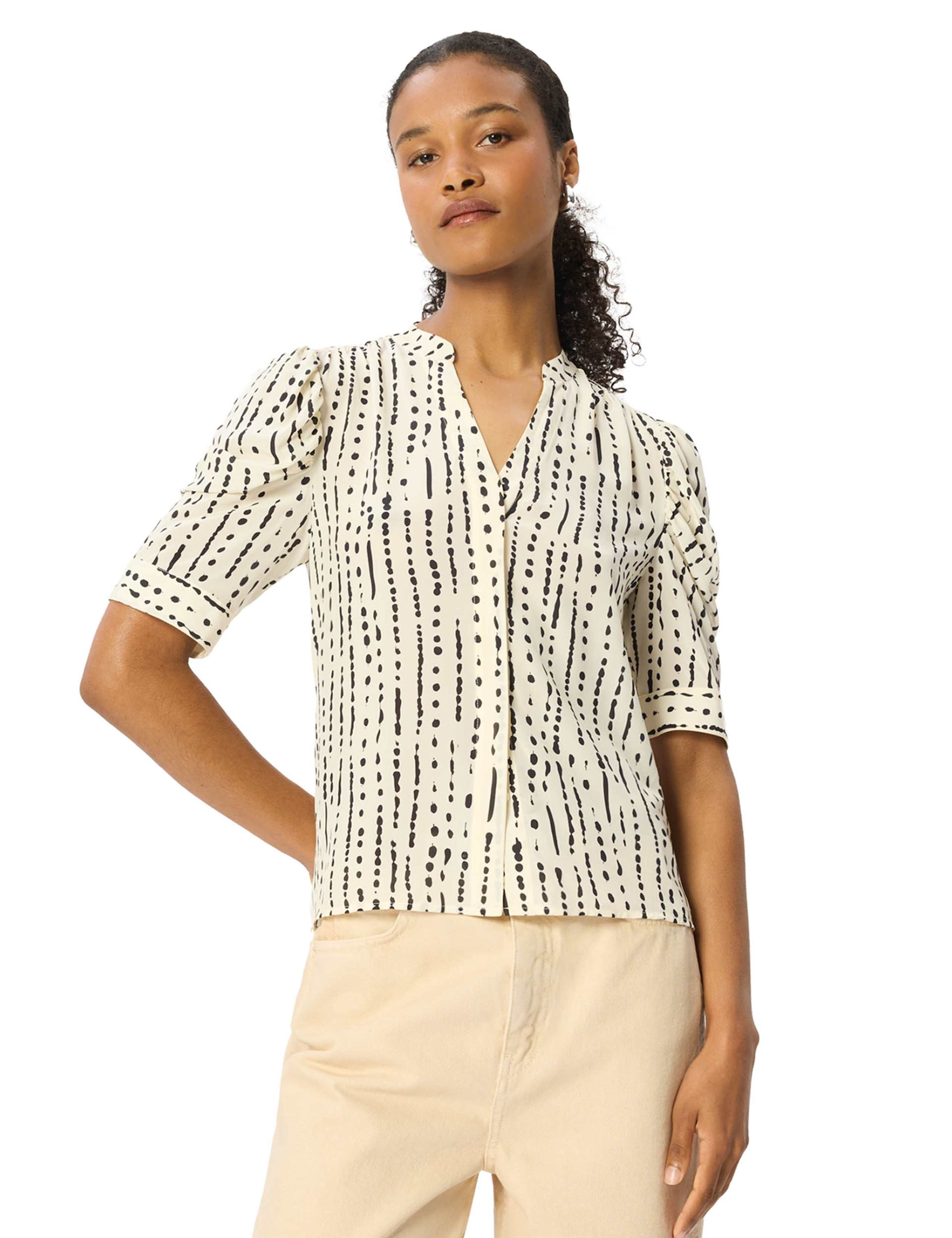 Polka Dot Print V-Neck Puff Sleeve Blouse 4 of 7