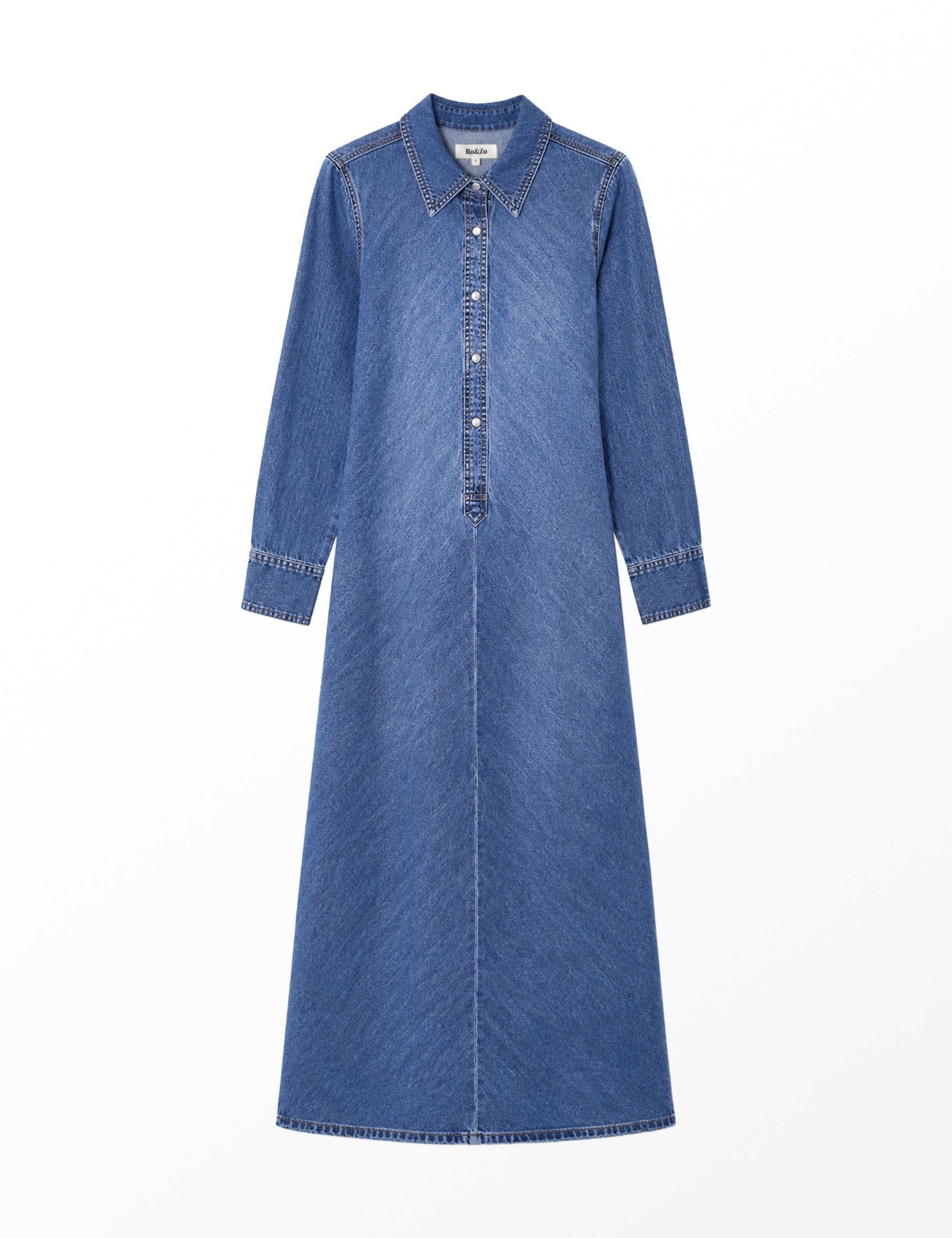 Denim Maxi Shirt Dress 2 of 7