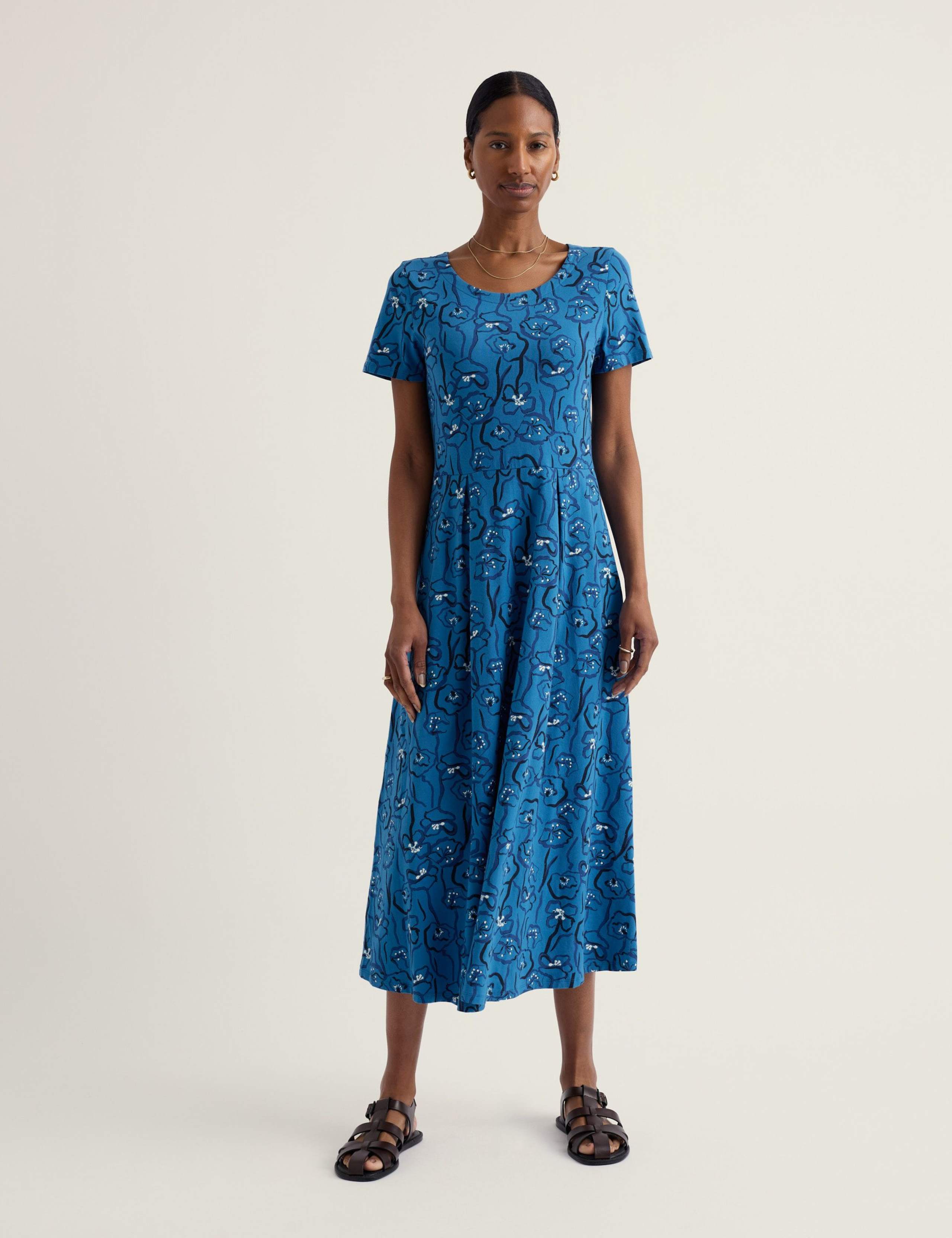 Cotton Rich Floral Midi Waisted Dress 1 of 5
