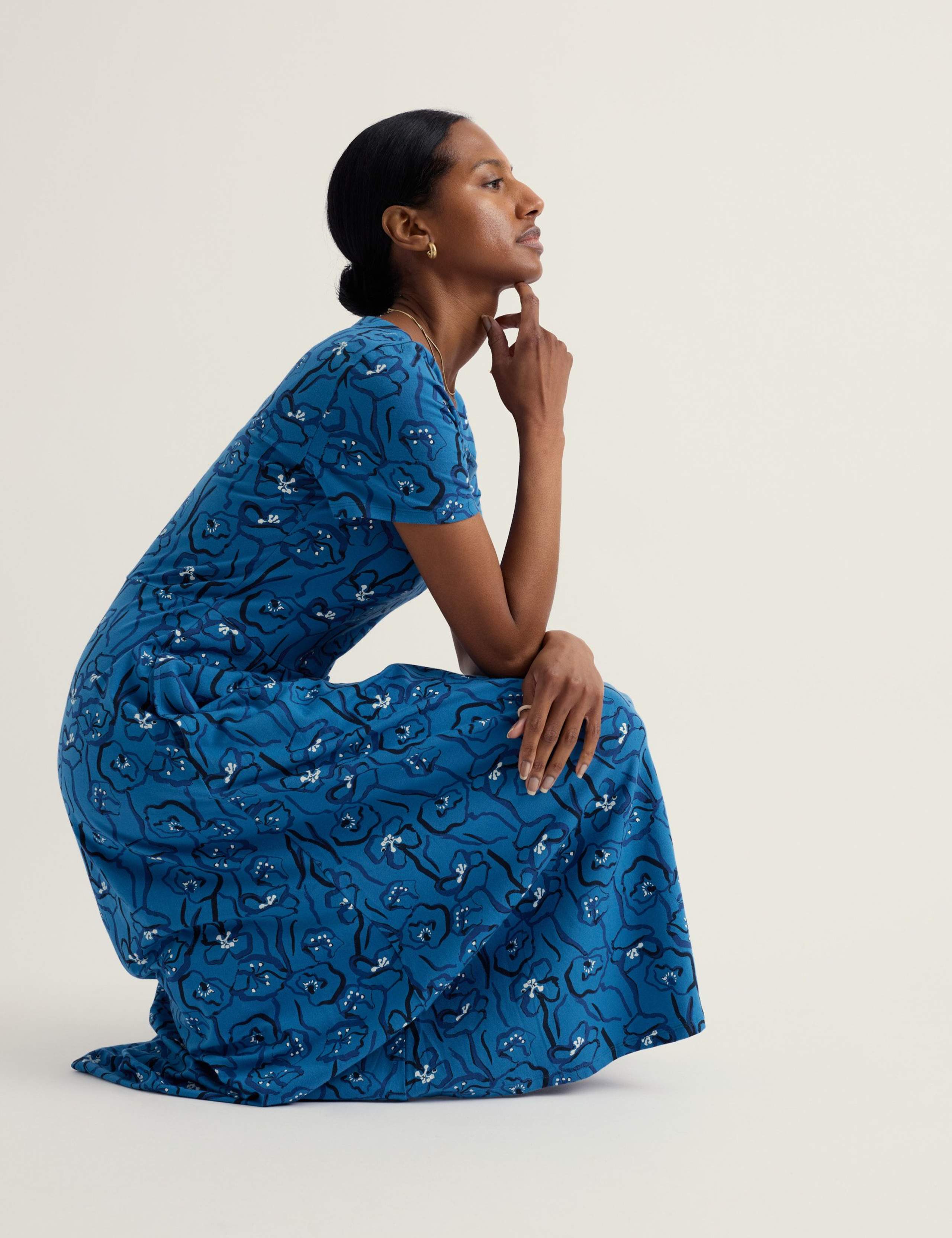 Cotton Rich Floral Midi Waisted Dress 4 of 5