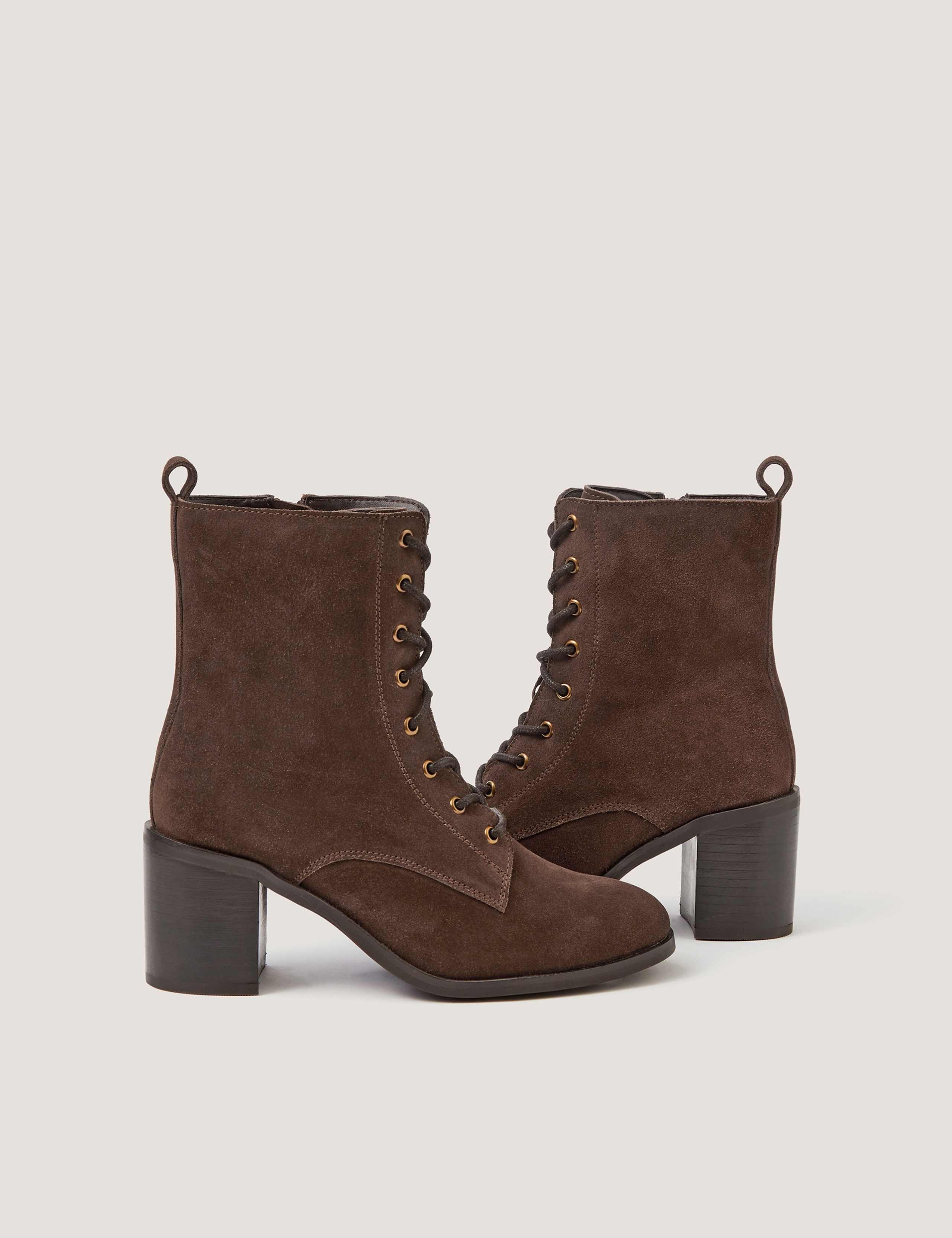 Suede Lace Up Block Heel Ankle Boots 2 of 3
