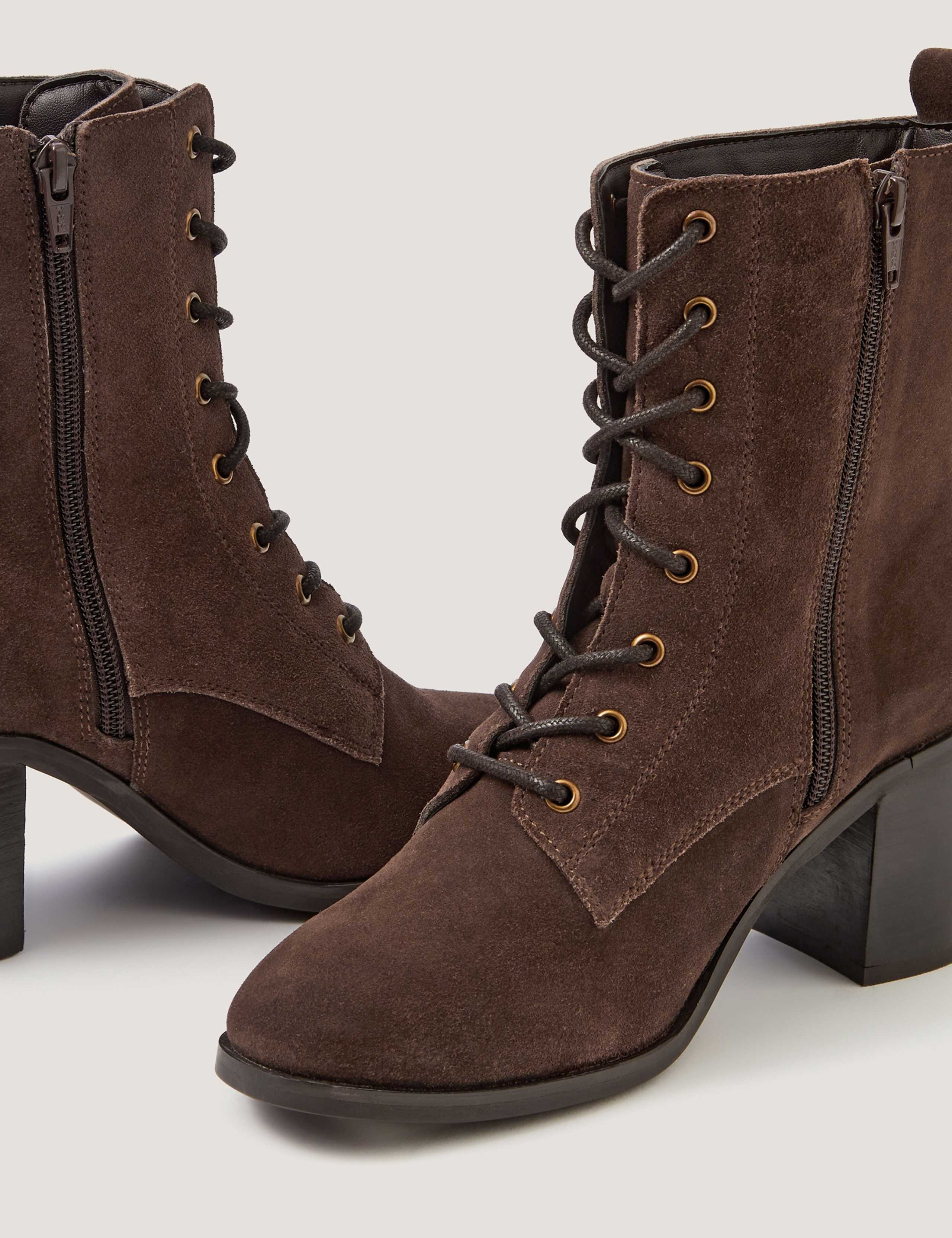 Suede Lace Up Block Heel Ankle Boots 3 of 3