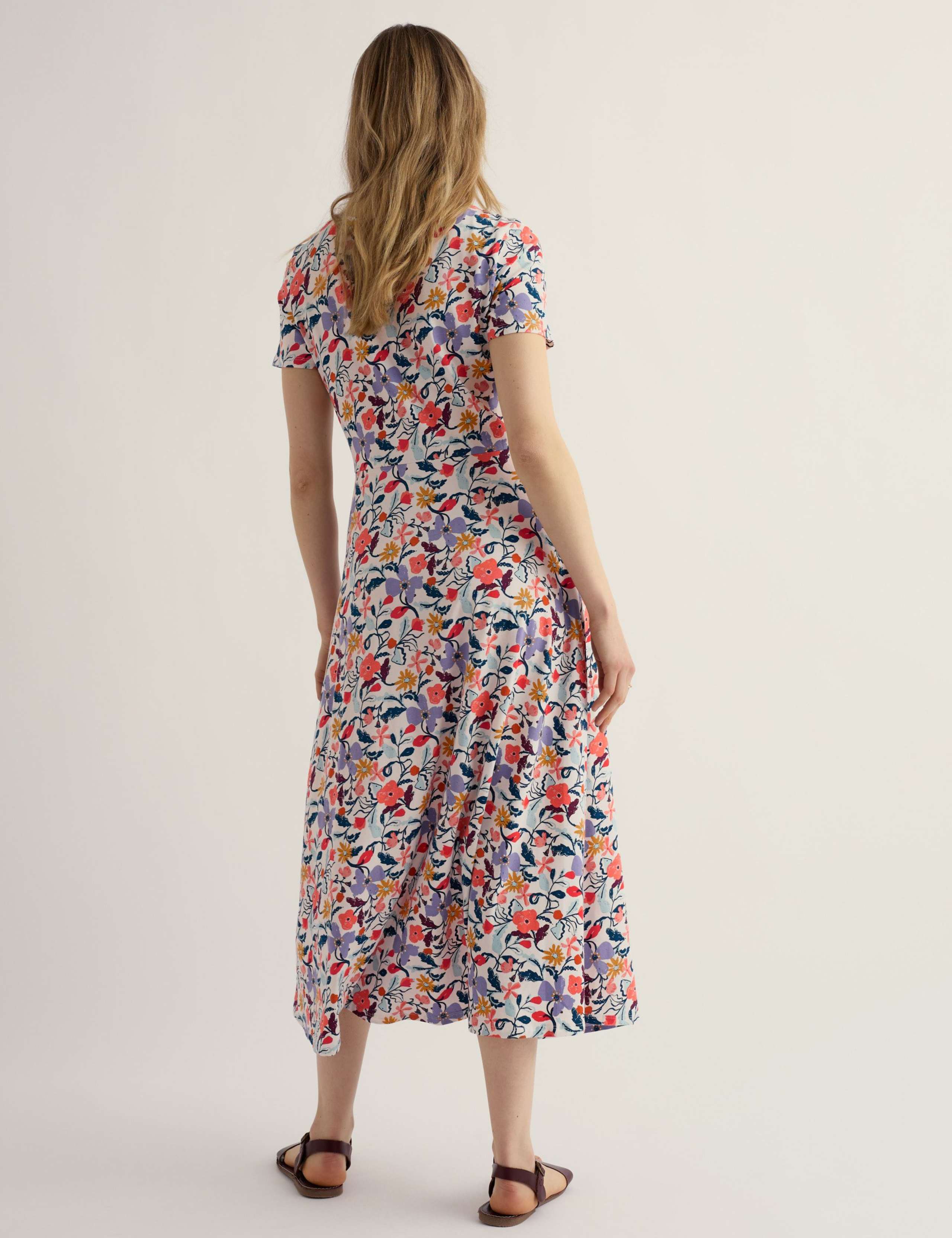 Cotton Rich Jersey Floral Midi Waisted Dress 4 of 5