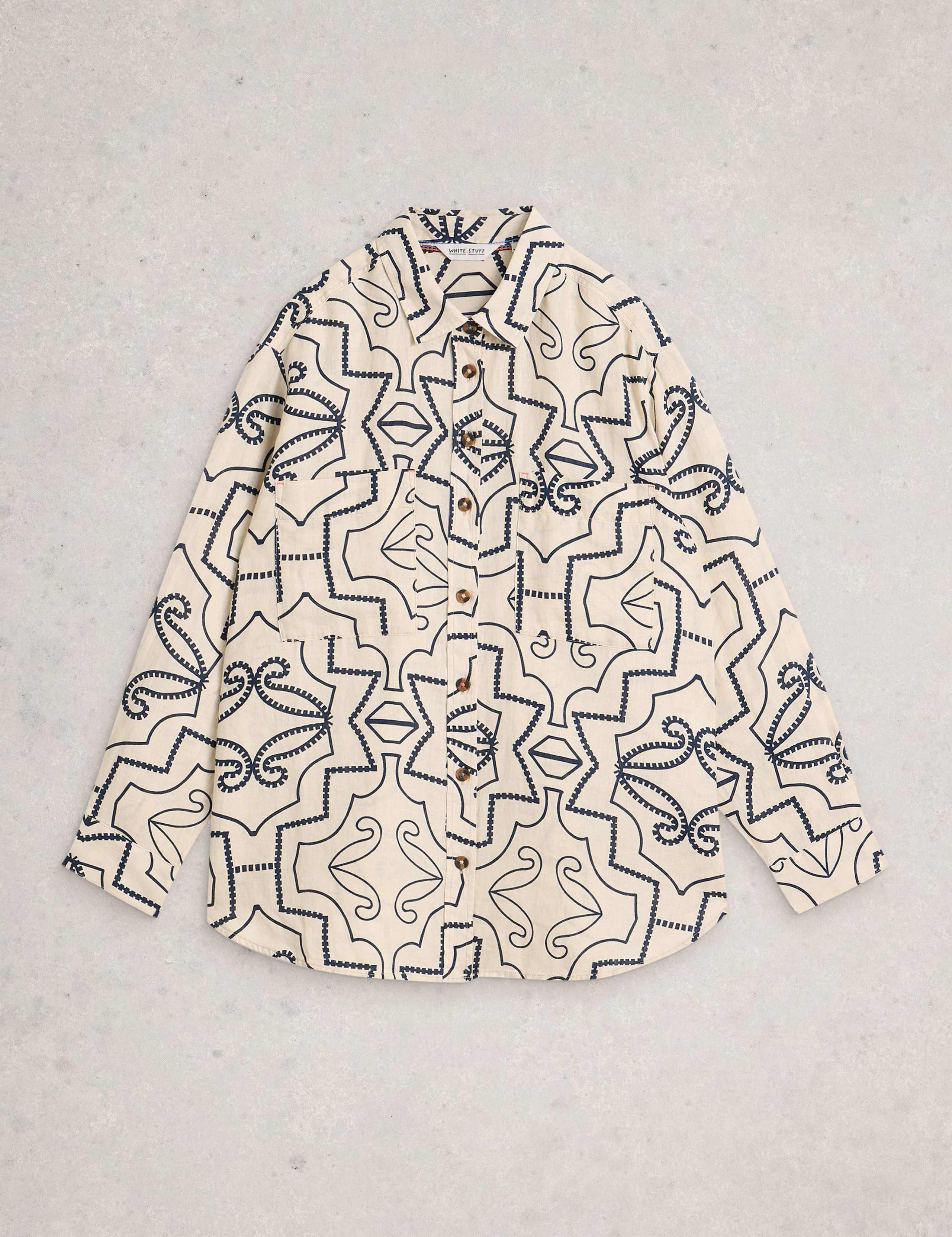 Pure Linen Printed Button Through Shirt 2 of 6