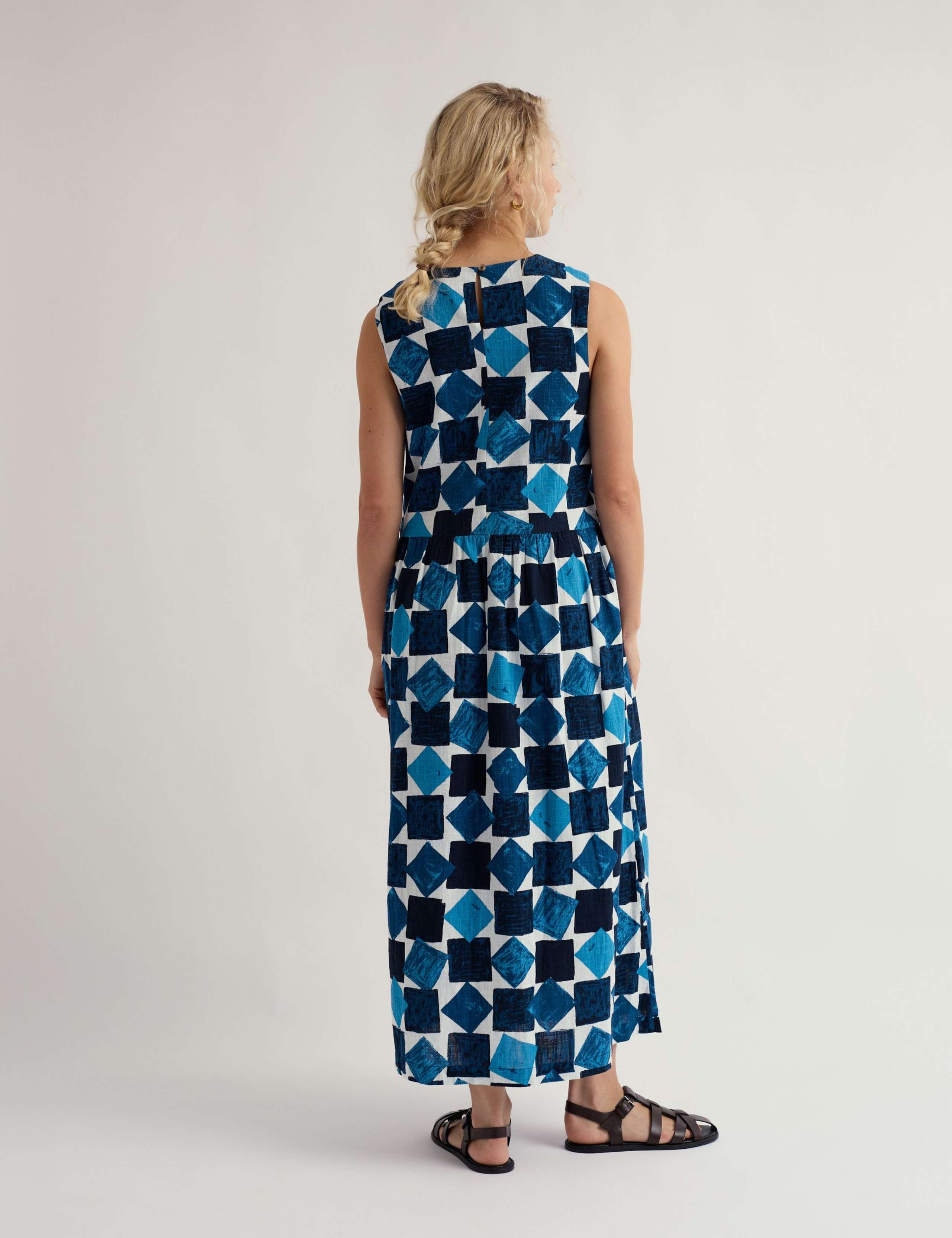 Pure Cotton Geometric Midaxi Waisted Dress 4 of 5