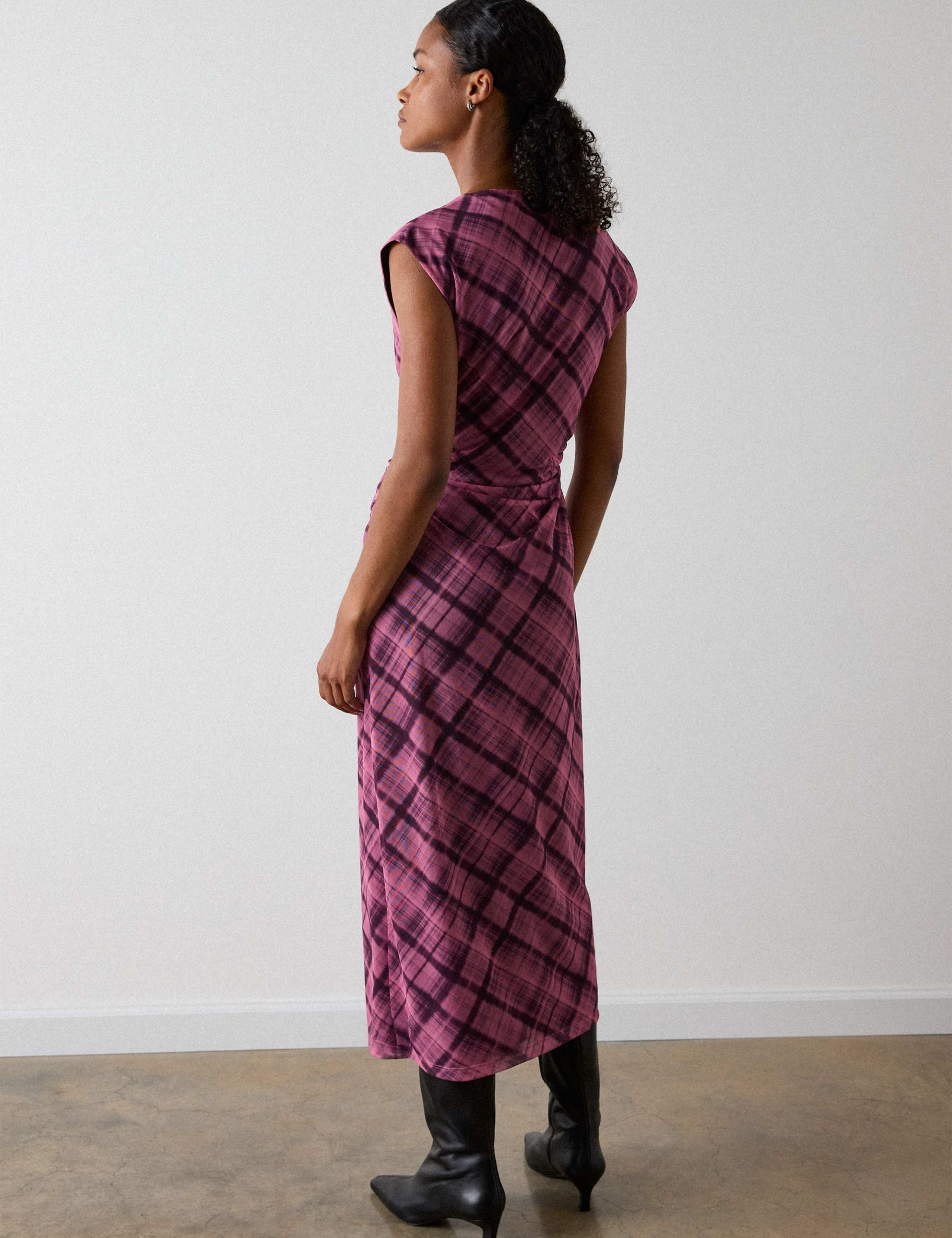 Mesh Checked Ruched Midi Column Dress 4 of 6