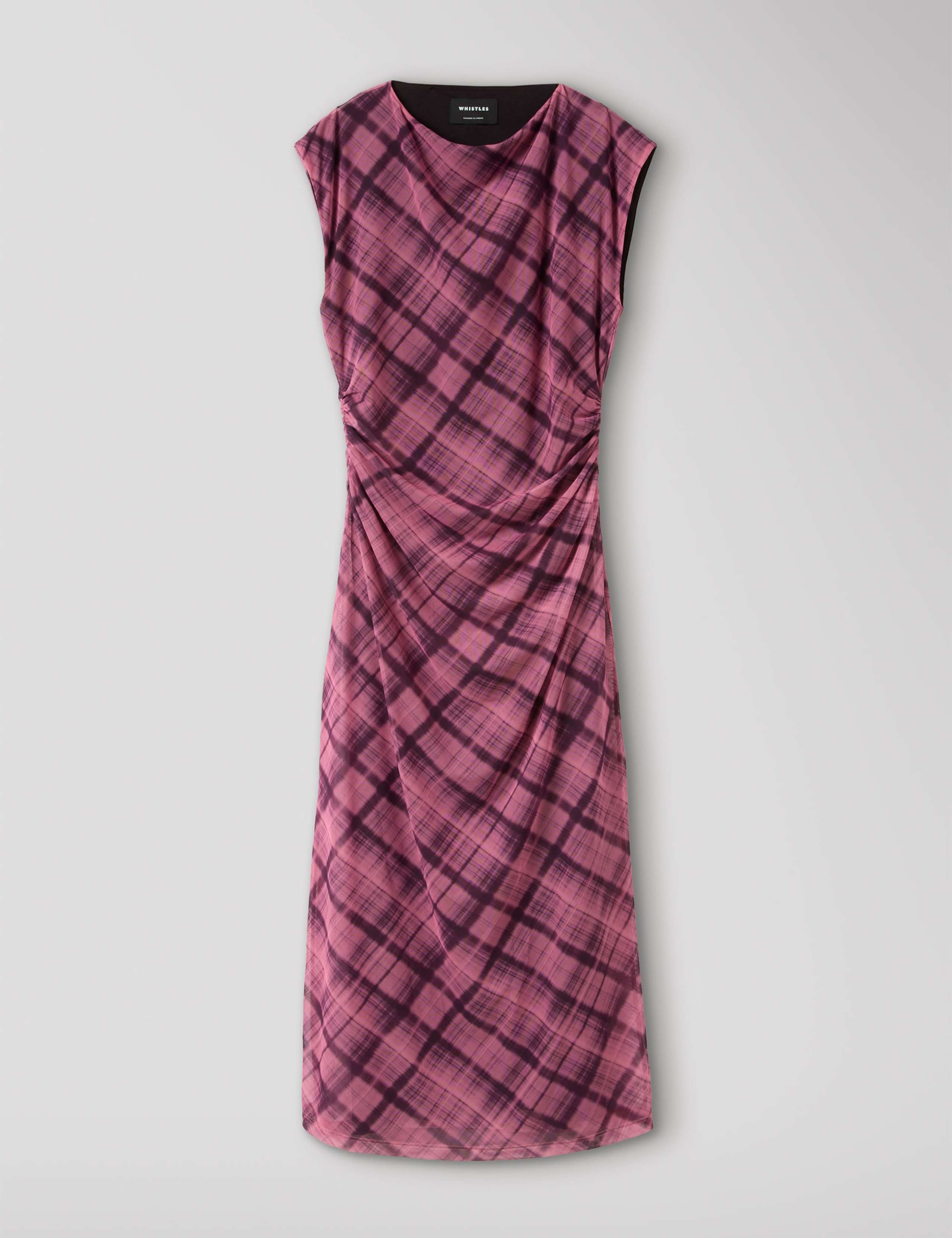 Mesh Checked Ruched Midi Column Dress 2 of 6