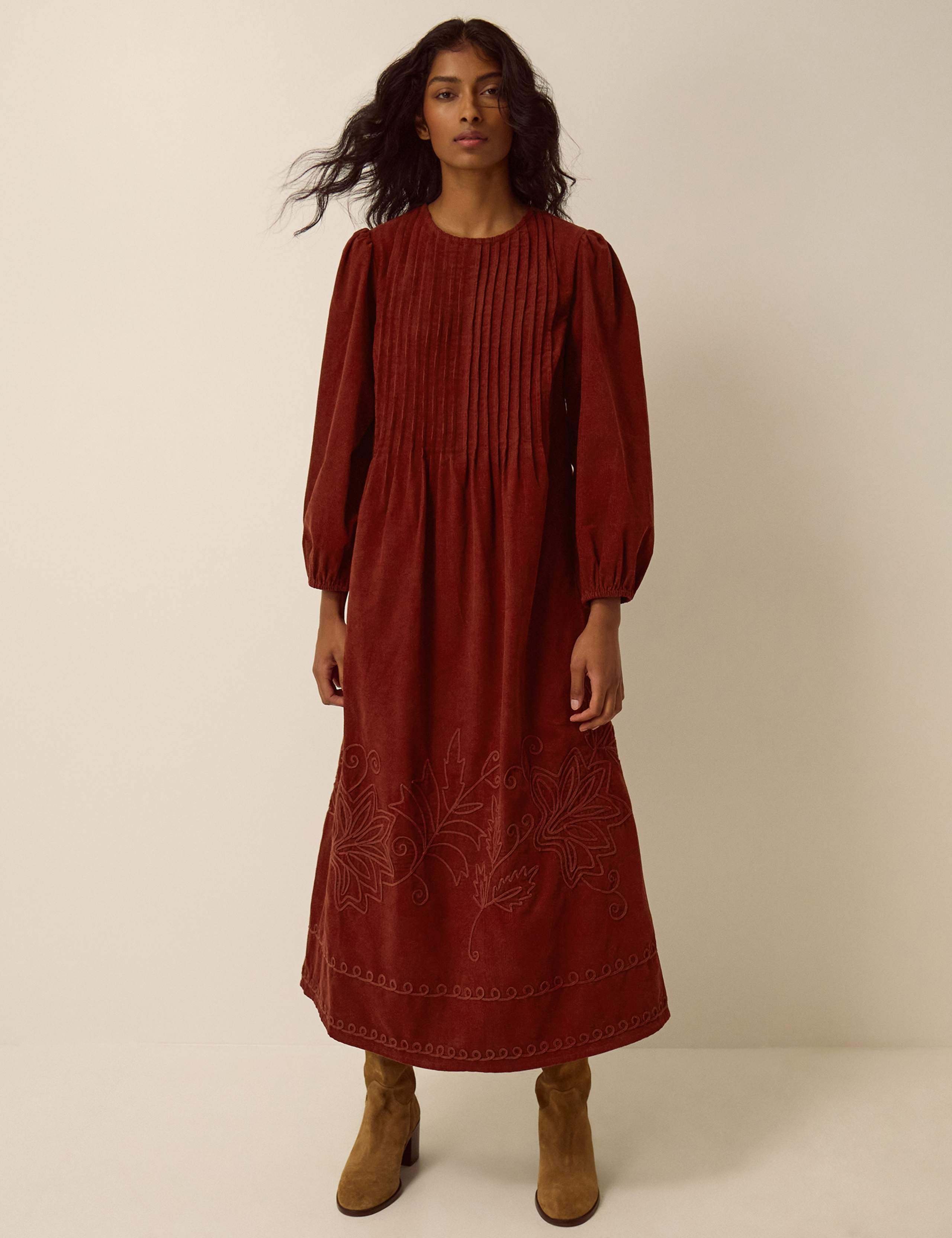 Pure Cotton Cord Embroidered Smock Dress 1 of 4