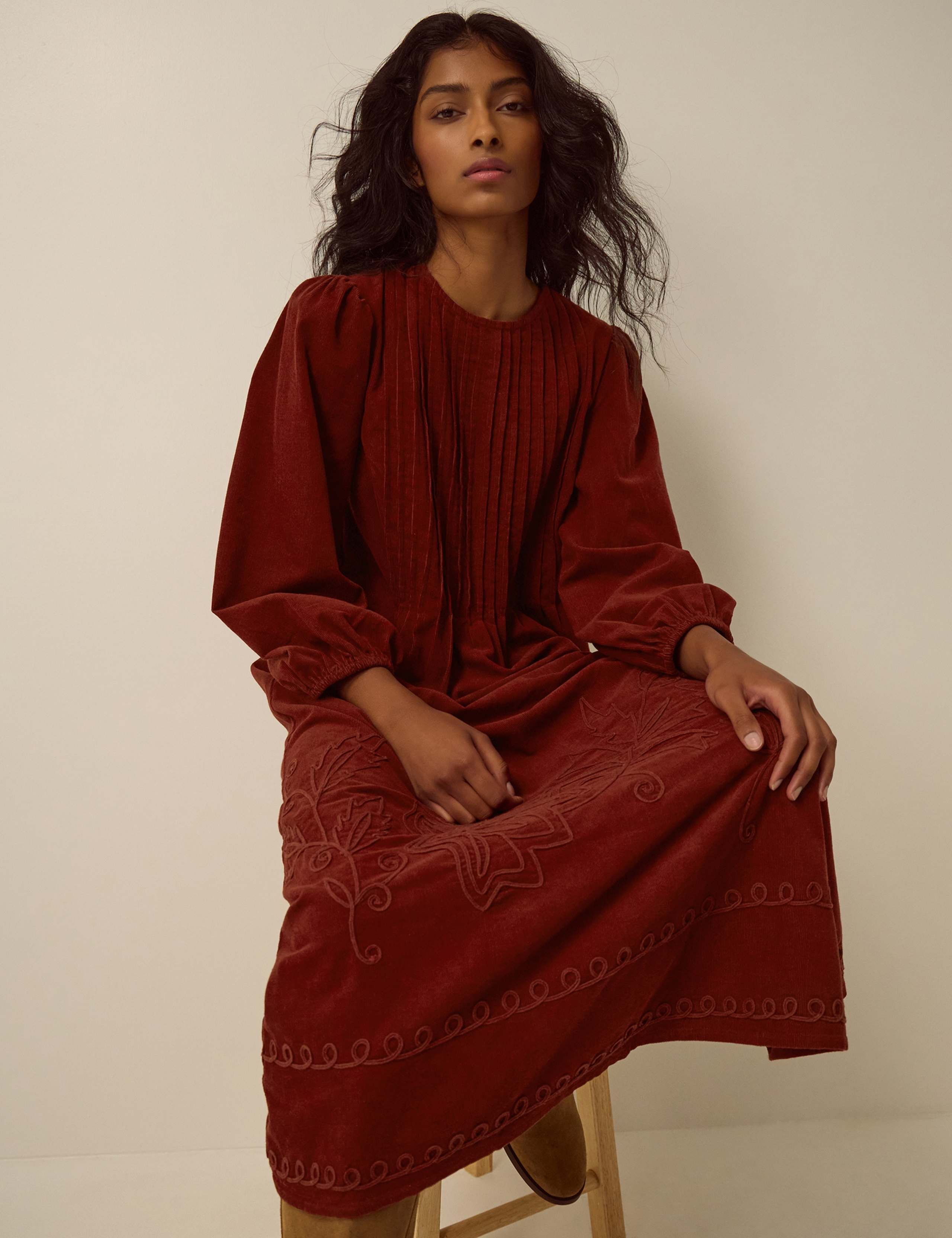 Pure Cotton Cord Embroidered Smock Dress 2 of 4