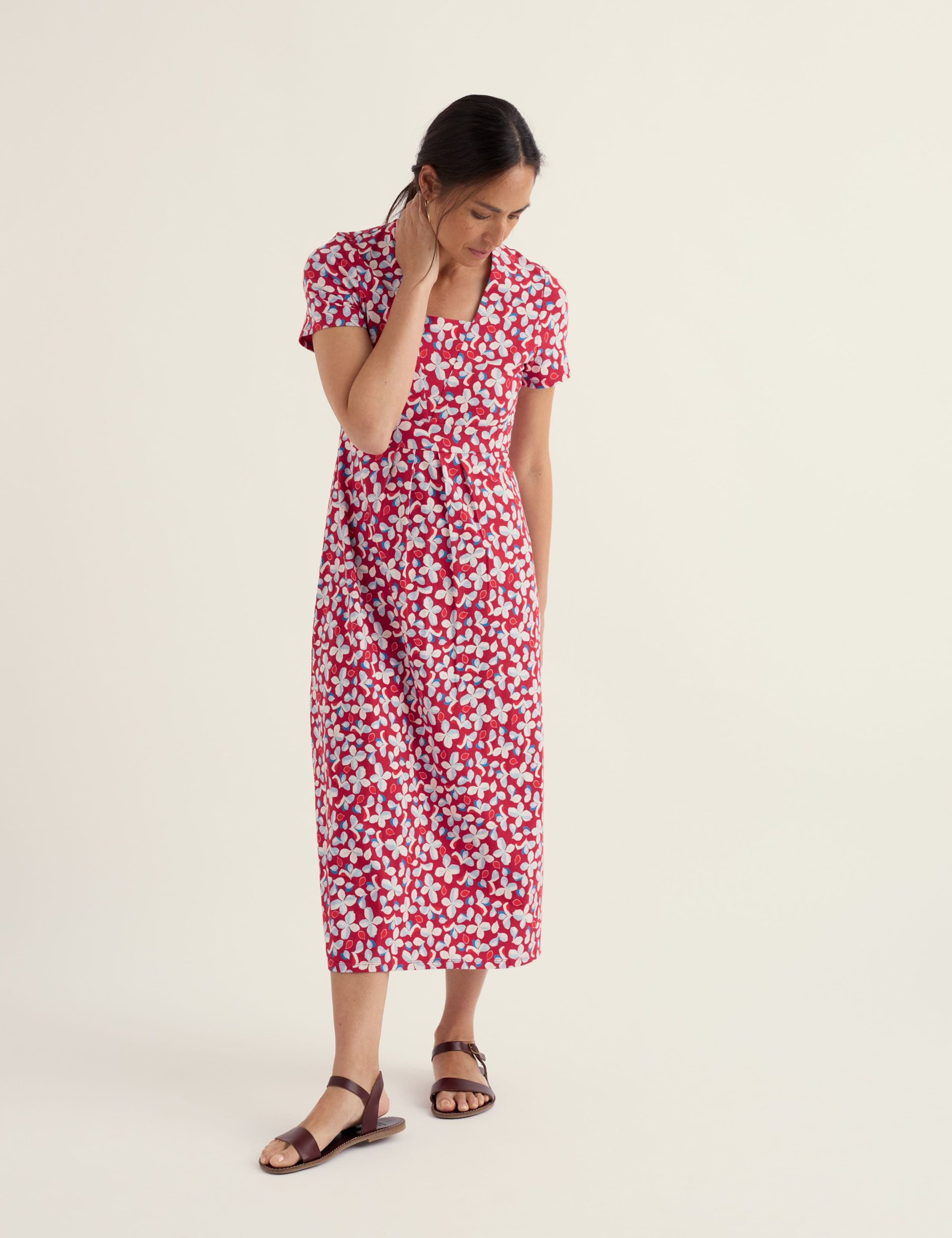 Pure Cotton Floral Midi Waisted Dress 4 of 5