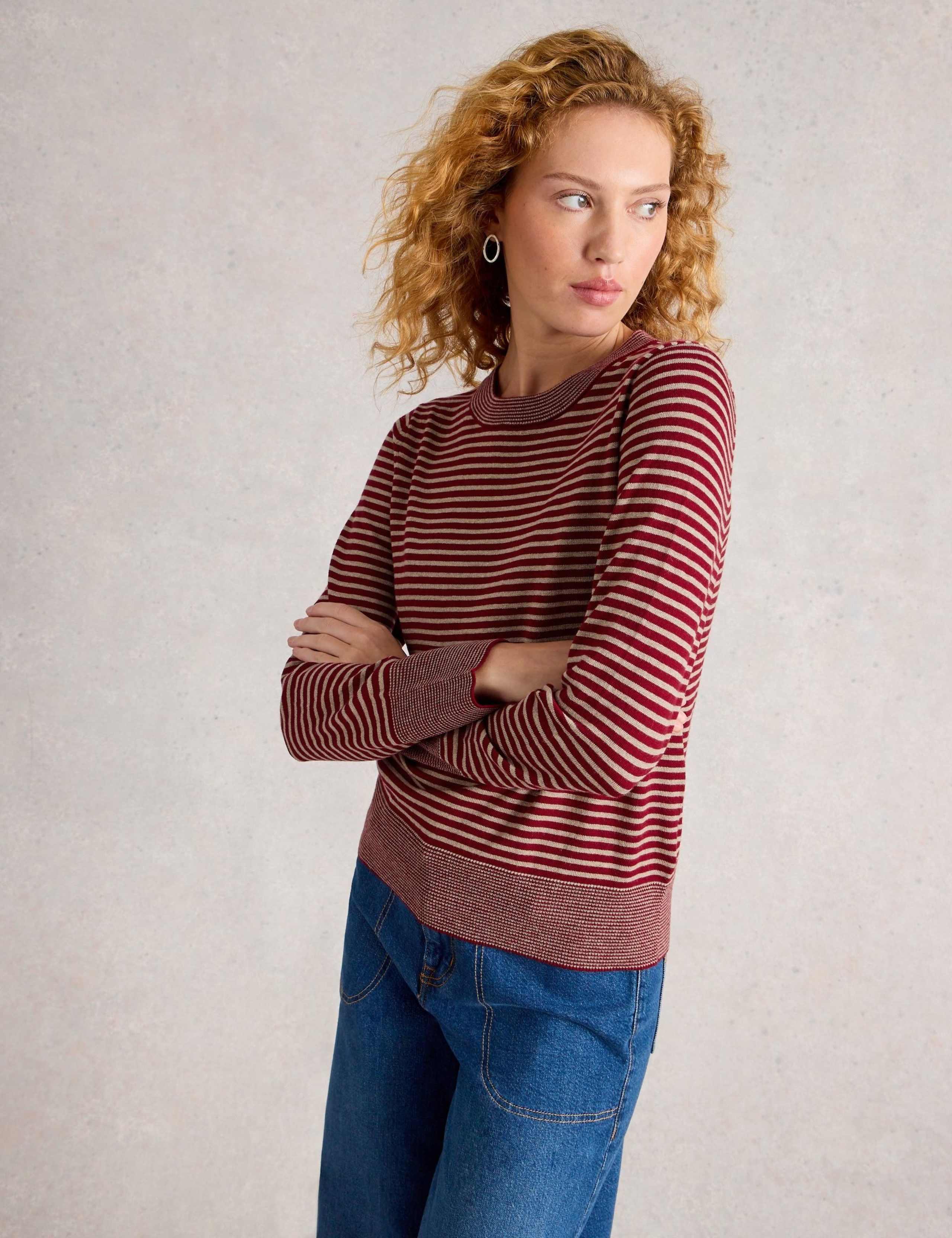 Merino Wool Blend Striped Crew Neck Jumper 3 of 6