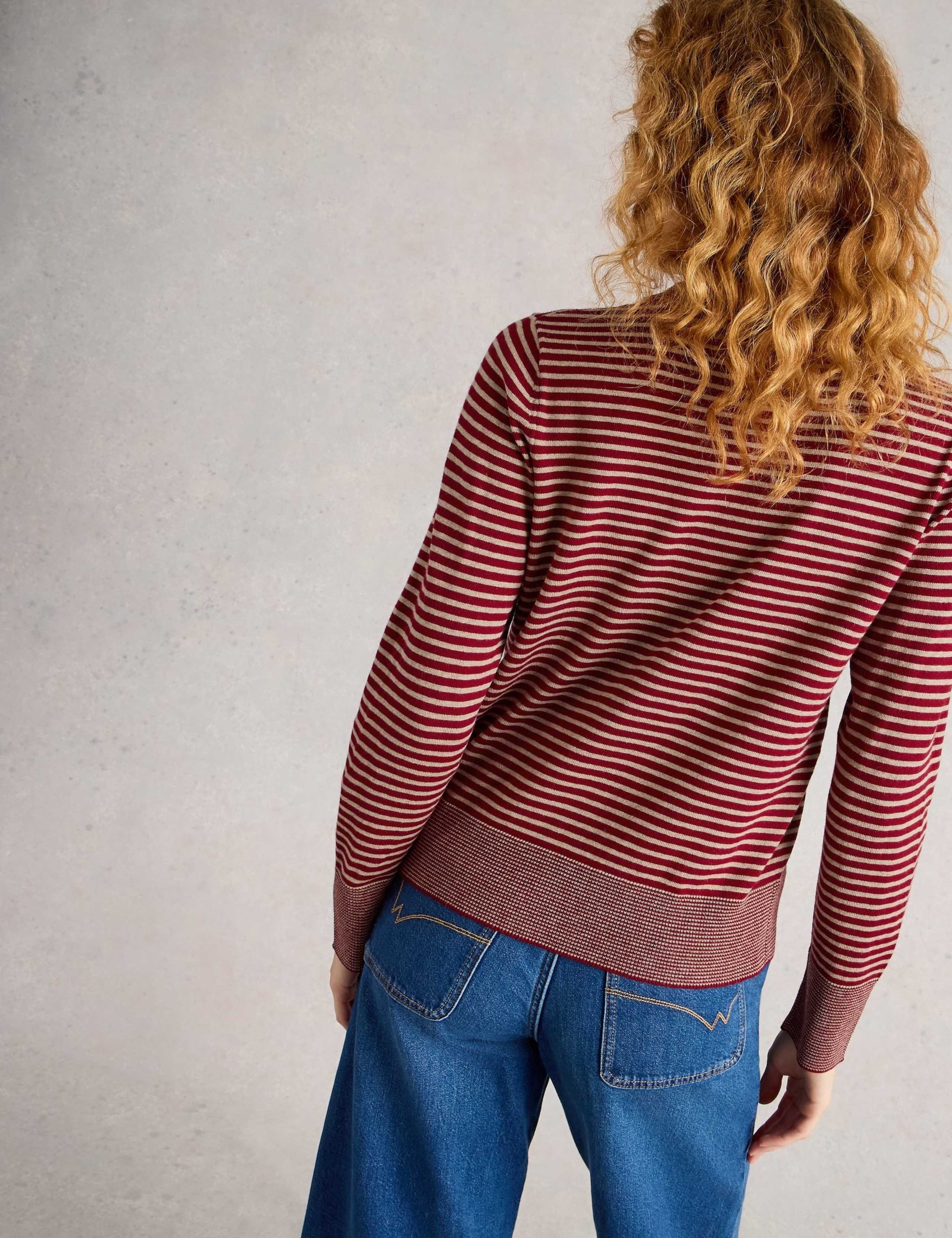 Merino Wool Blend Striped Crew Neck Jumper 4 of 6