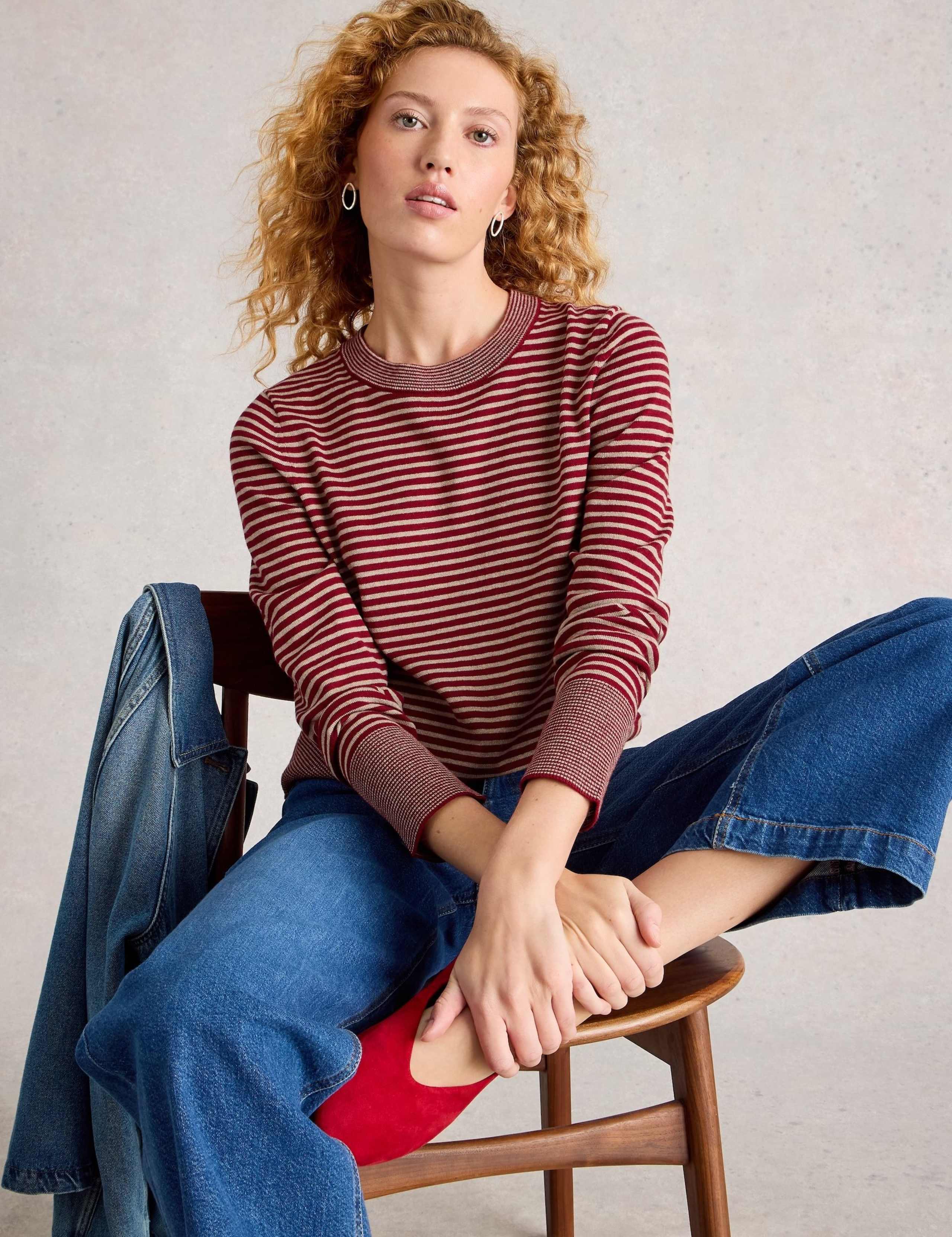 Merino Wool Blend Striped Crew Neck Jumper 6 of 6