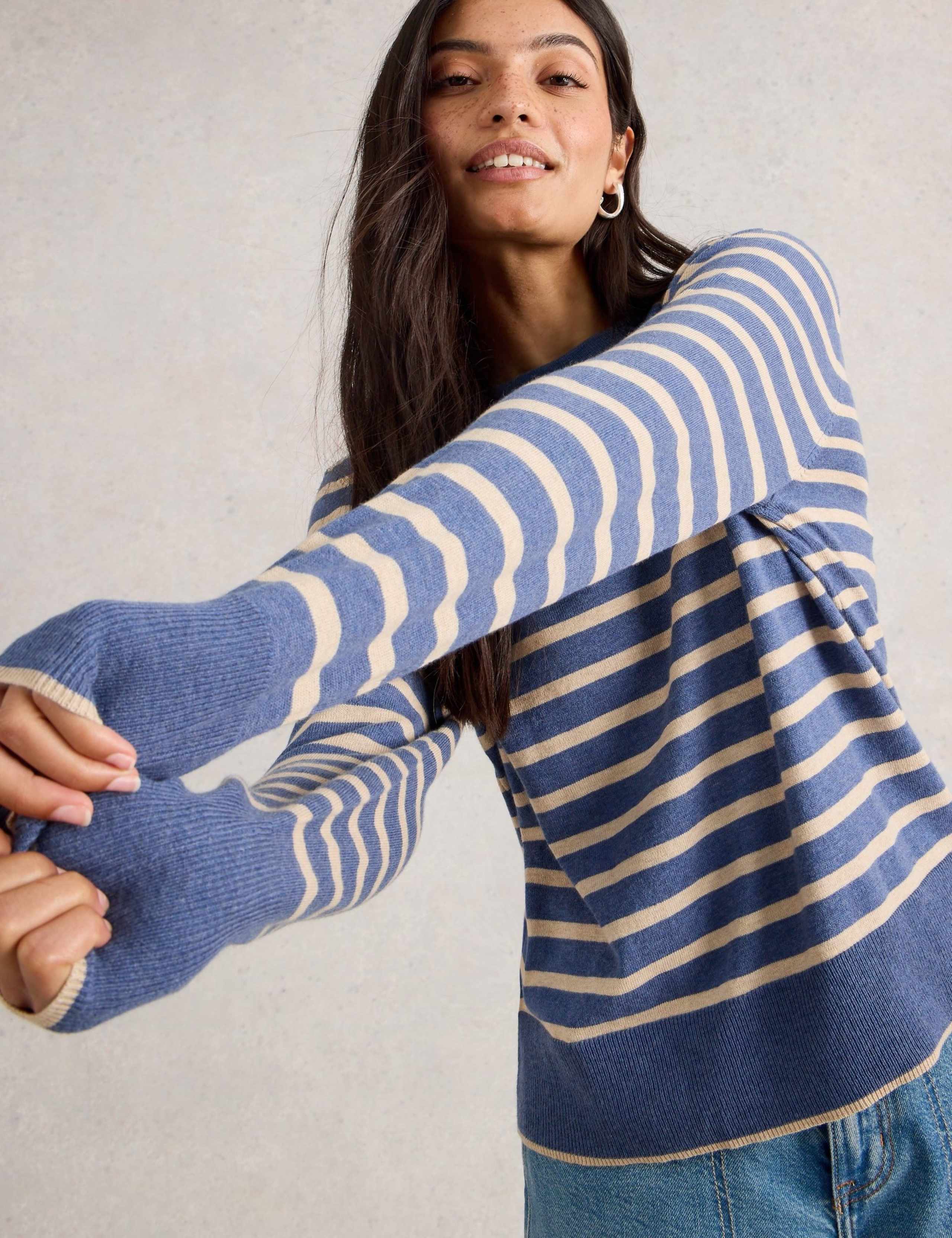 Merino Wool Blend Striped Crew Neck Jumper 4 of 6