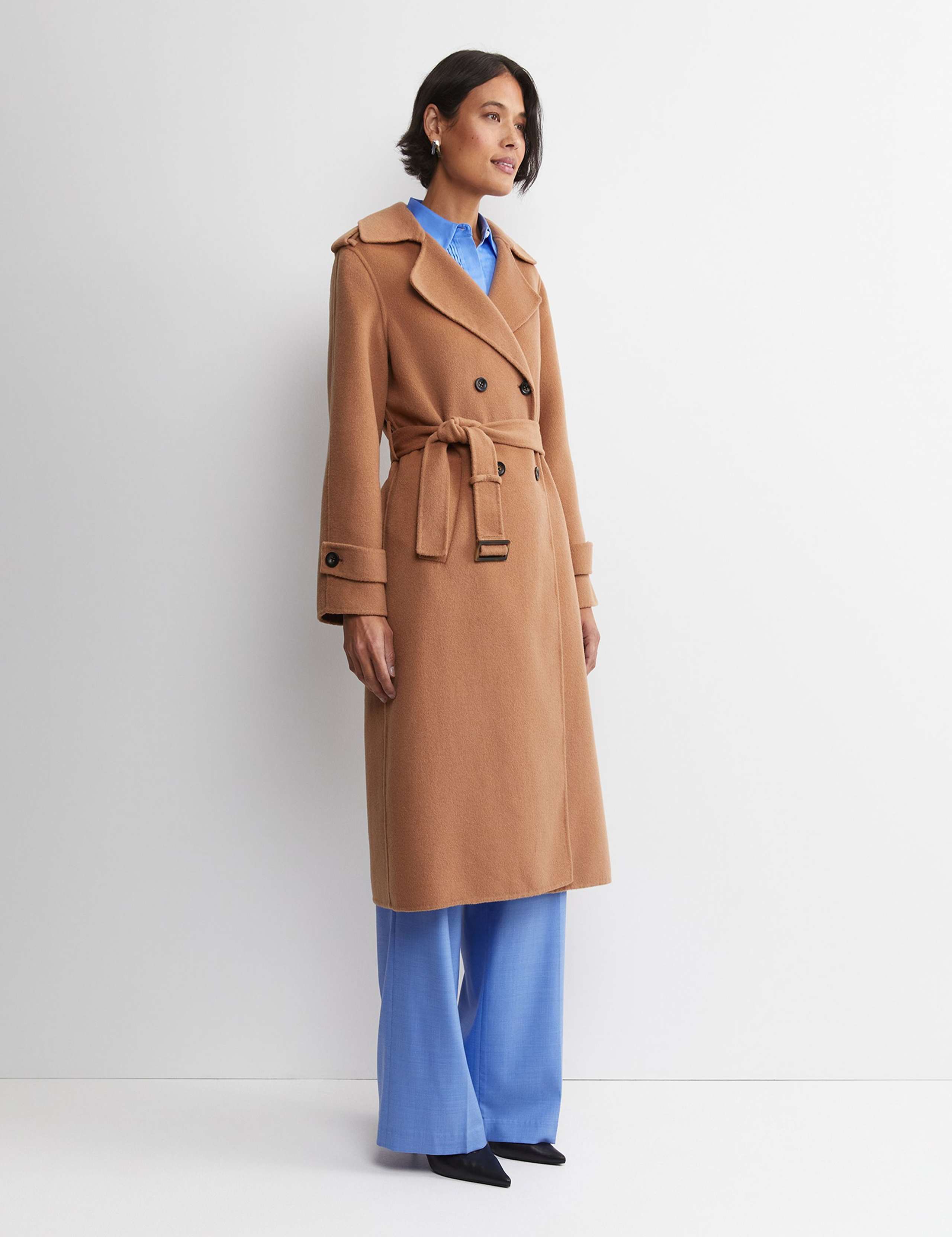 Wool Rich Double Breasted Longline Trench Coat 2 of 7