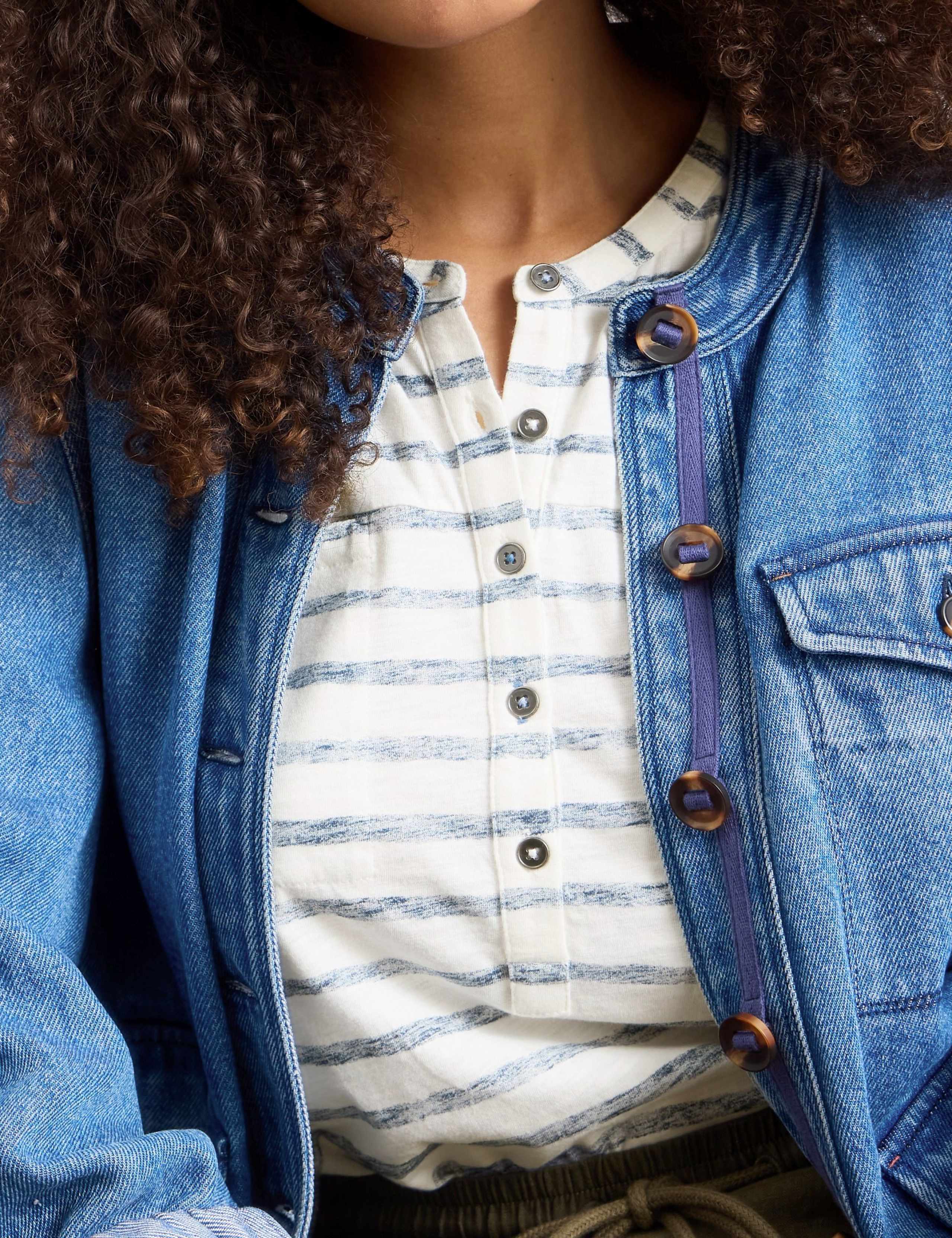 Pure Cotton Striped Collarless Shirt 4 of 6