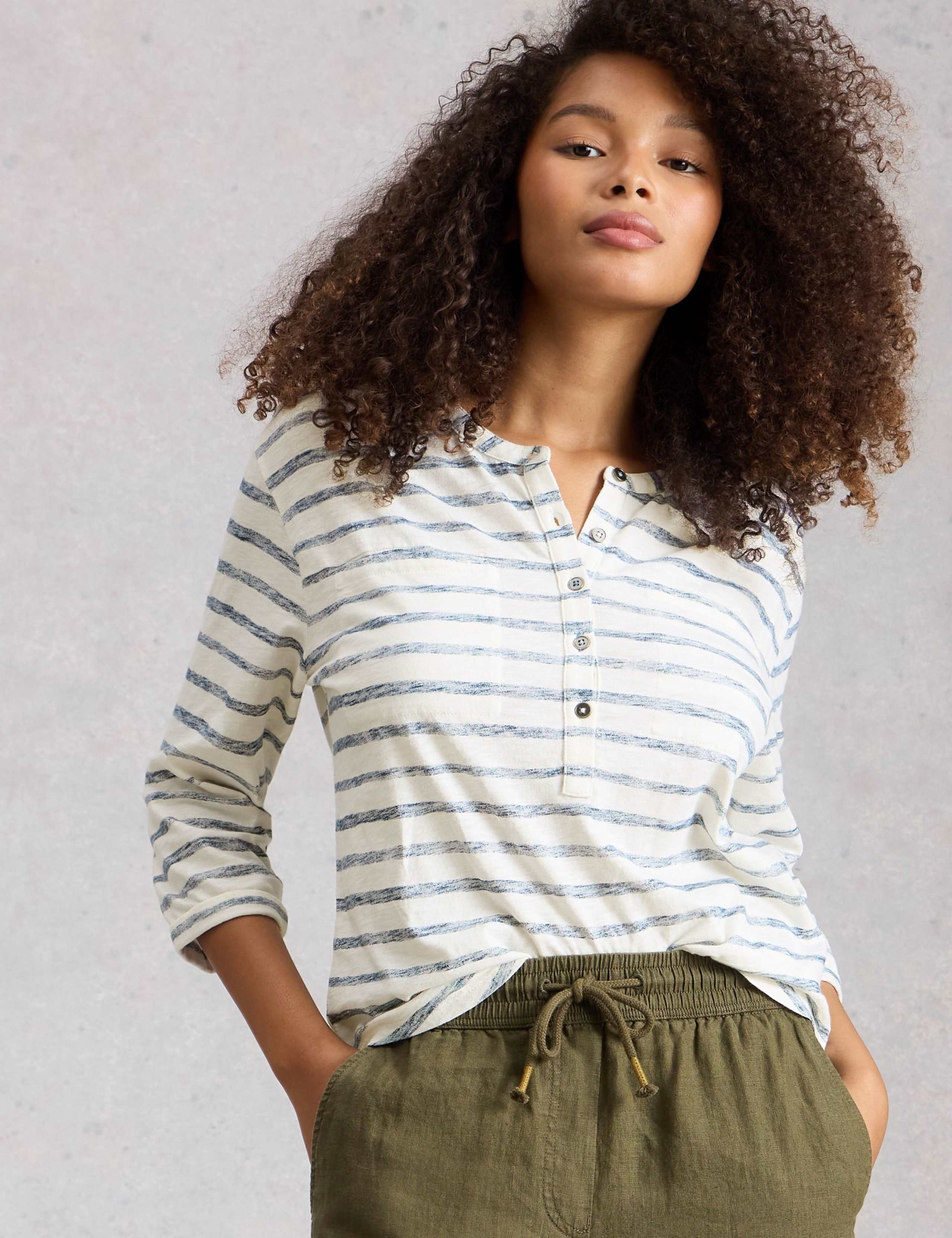 Pure Cotton Striped Collarless Shirt 5 of 6