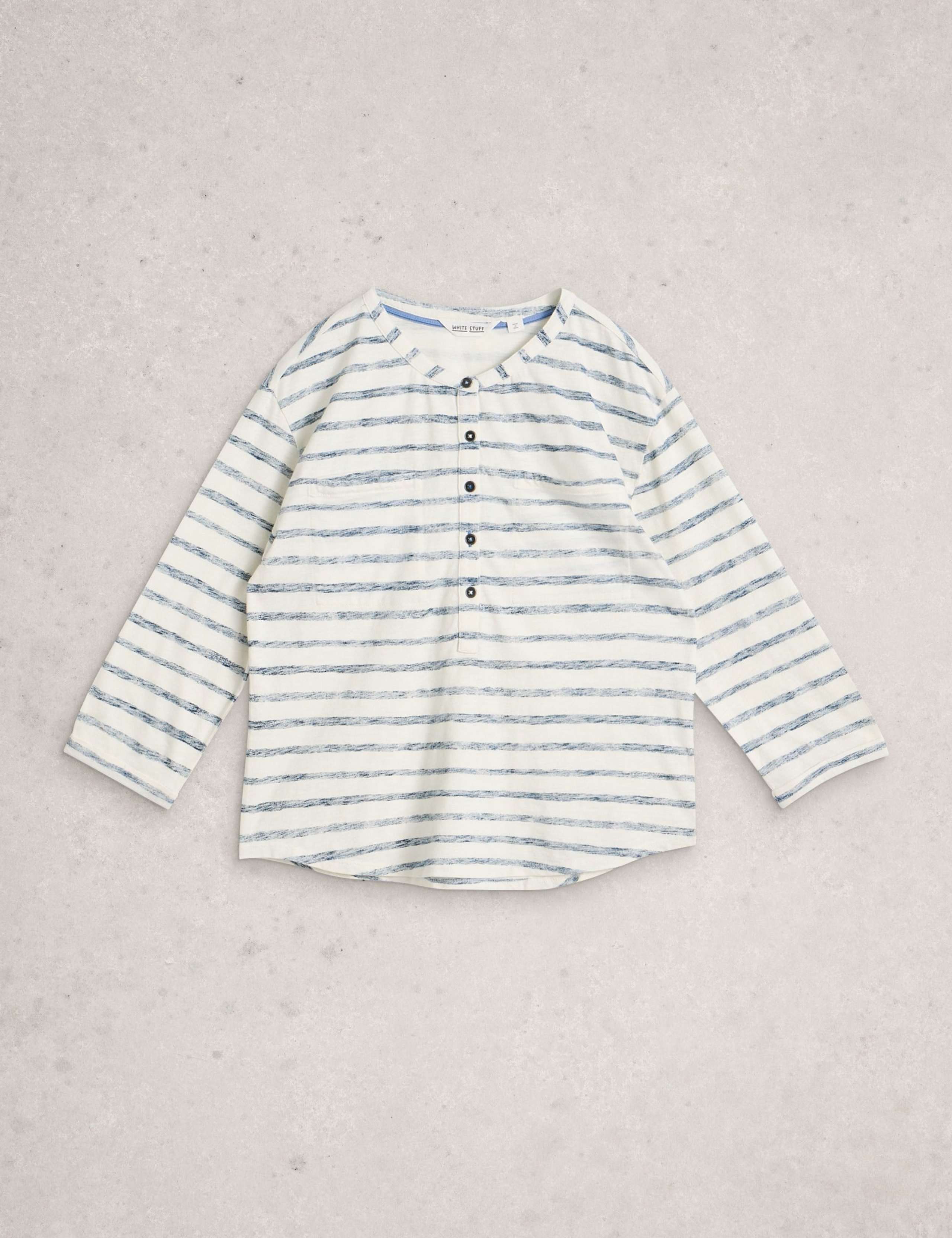 Pure Cotton Striped Collarless Shirt 2 of 6