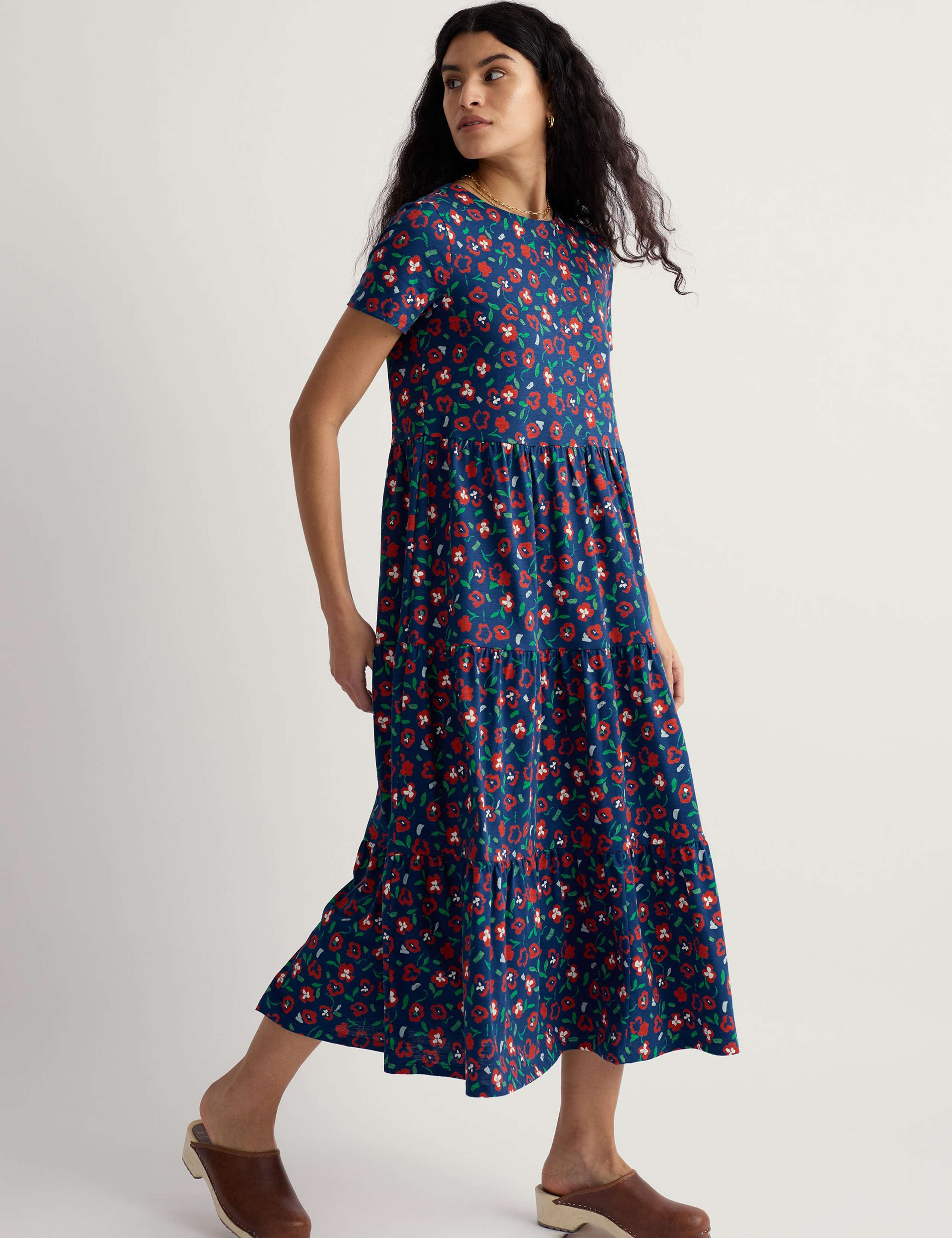 Pure Cotton Floral Midi Tiered Dress 3 of 5