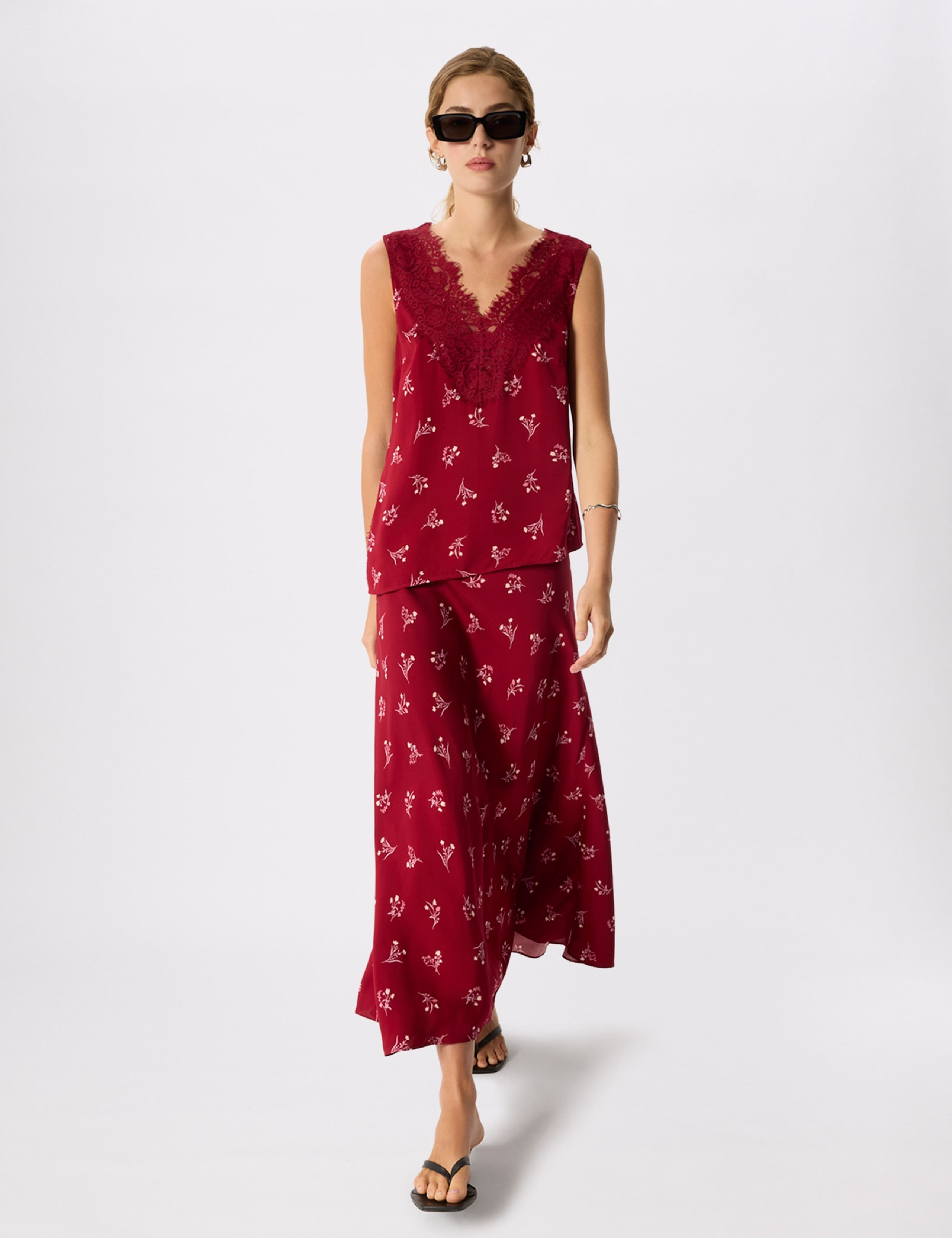 Floral V-Neck Lace Trim Top 5 of 7