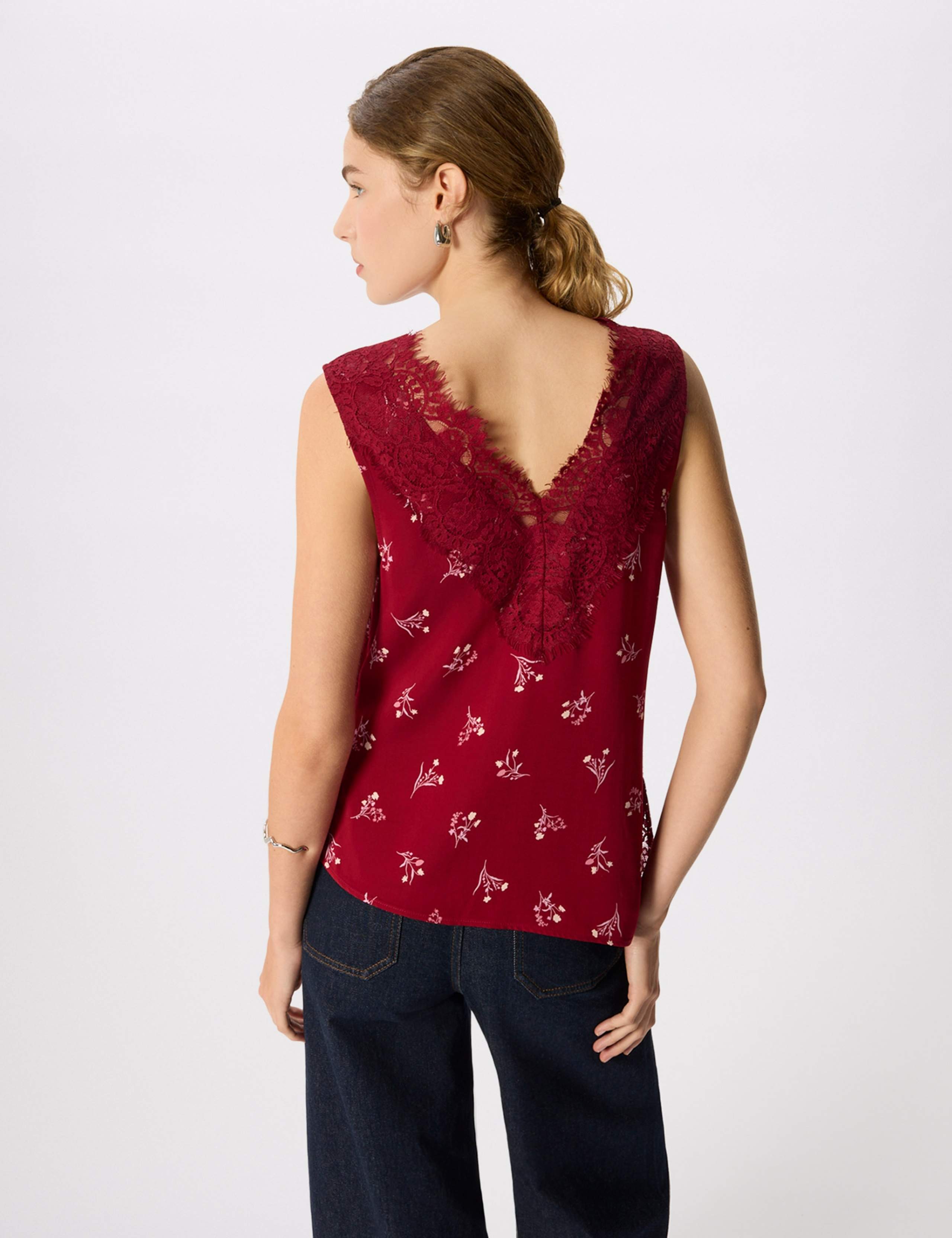 Floral V-Neck Lace Trim Top 6 of 7