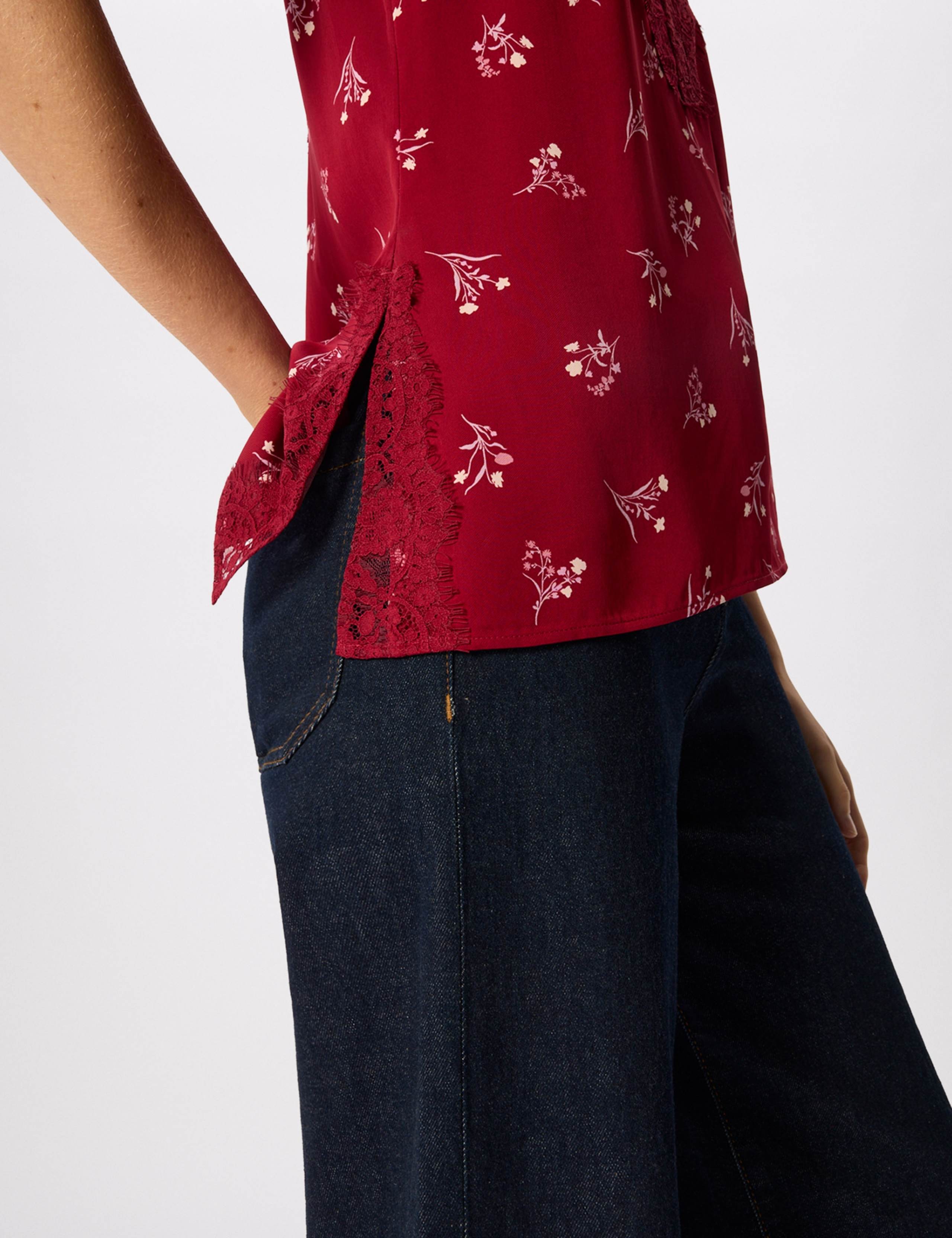 Floral V-Neck Lace Trim Top 7 of 7