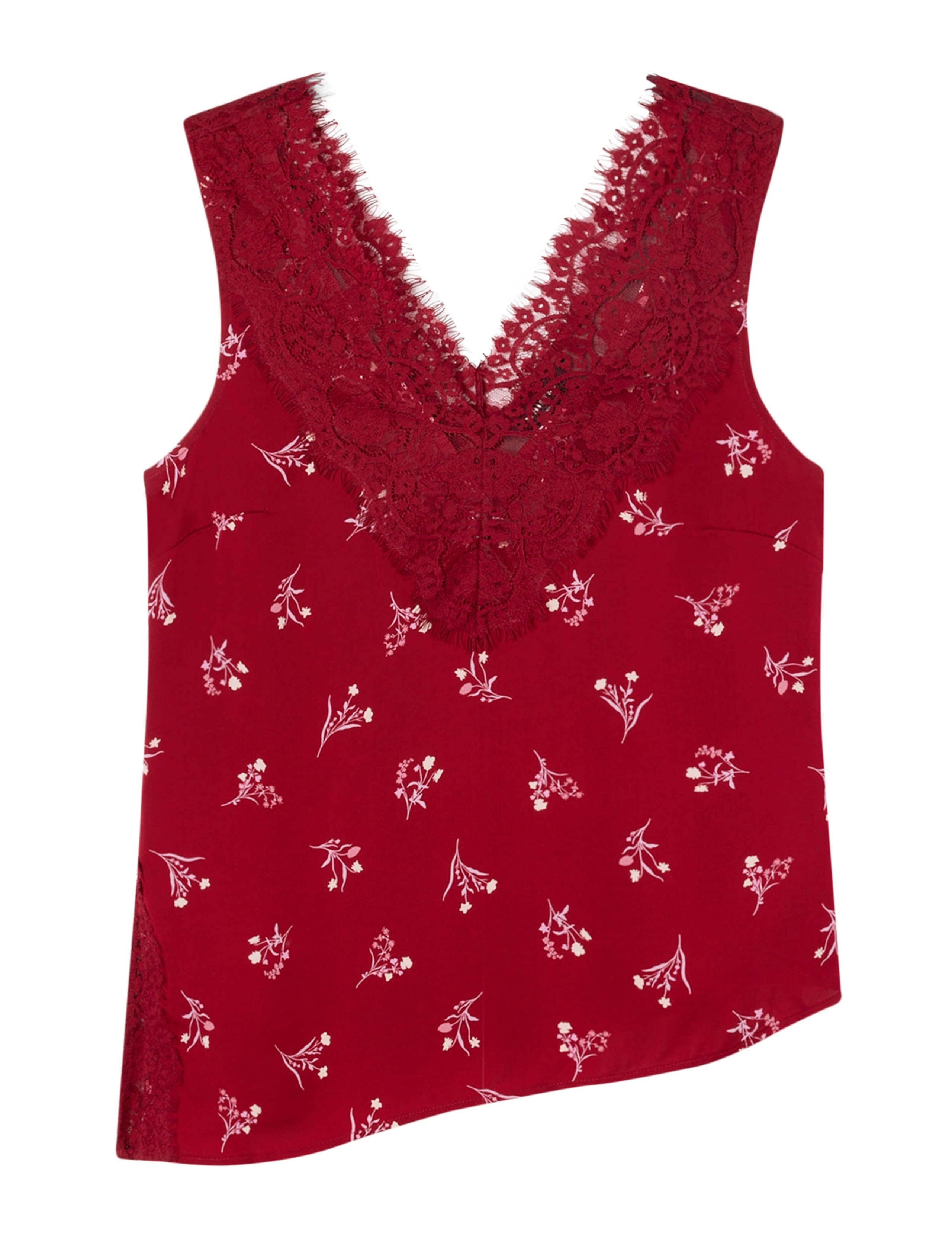 Floral V-Neck Lace Trim Top 2 of 7