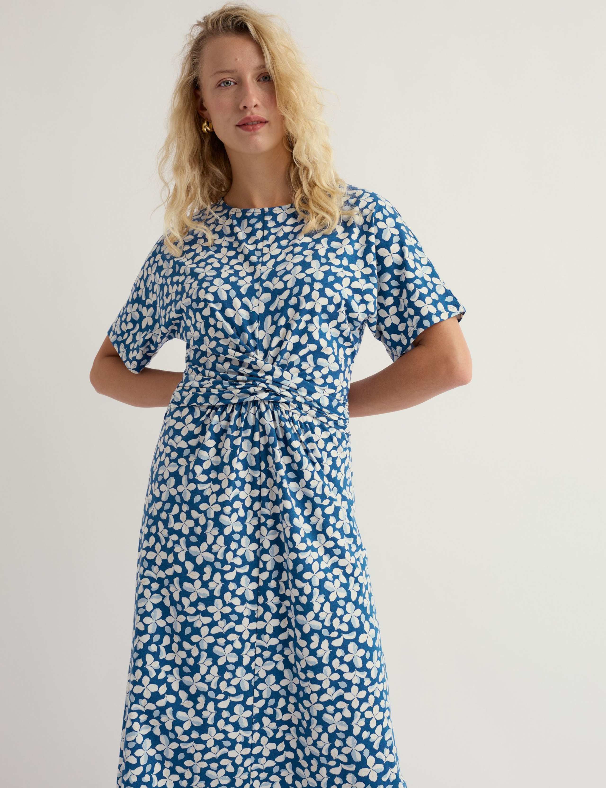 Cotton Rich Floral Twist Front Midi Tea Dress 4 of 5