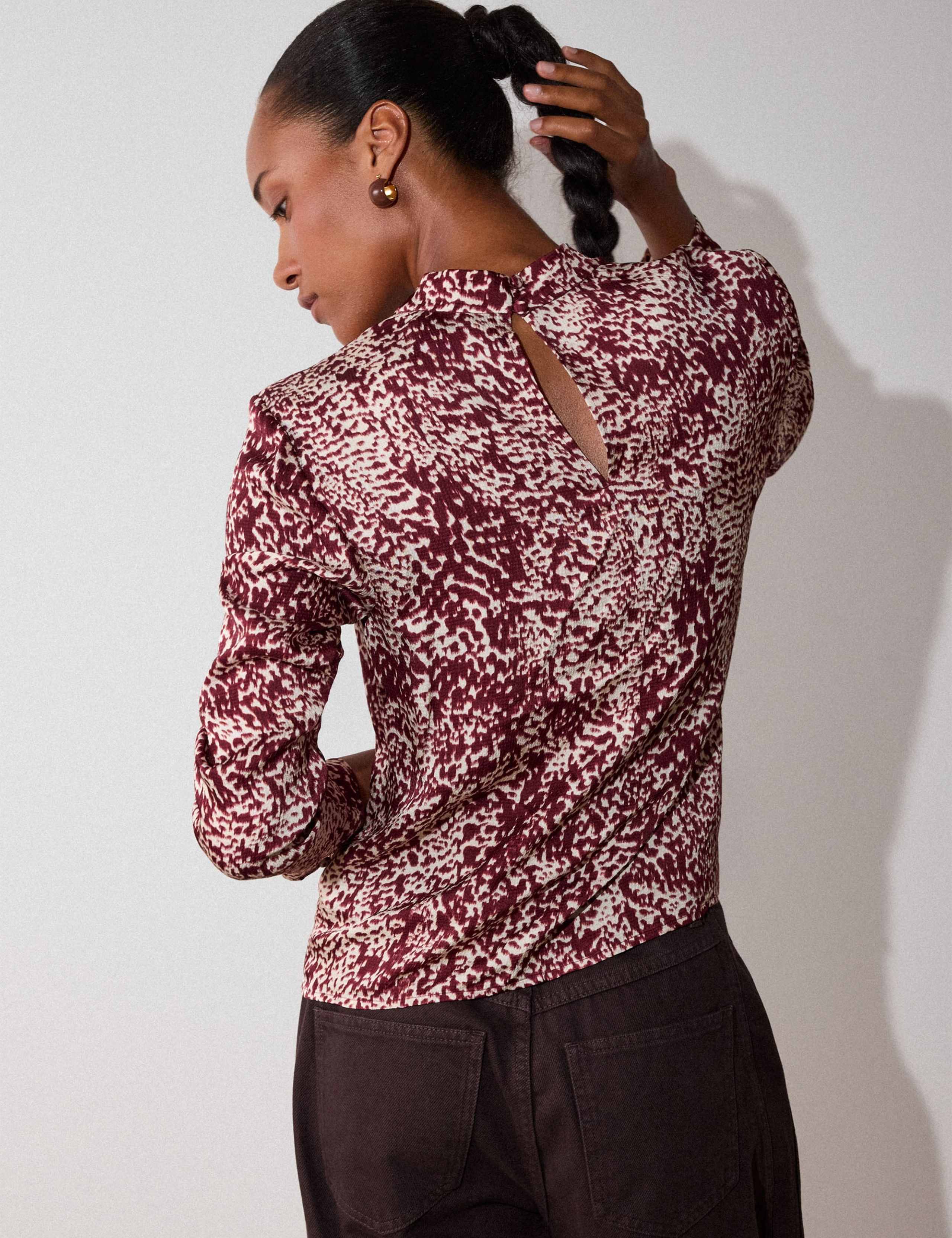 Animal Print Feather Detail Cowl Neck Blouse 3 of 6