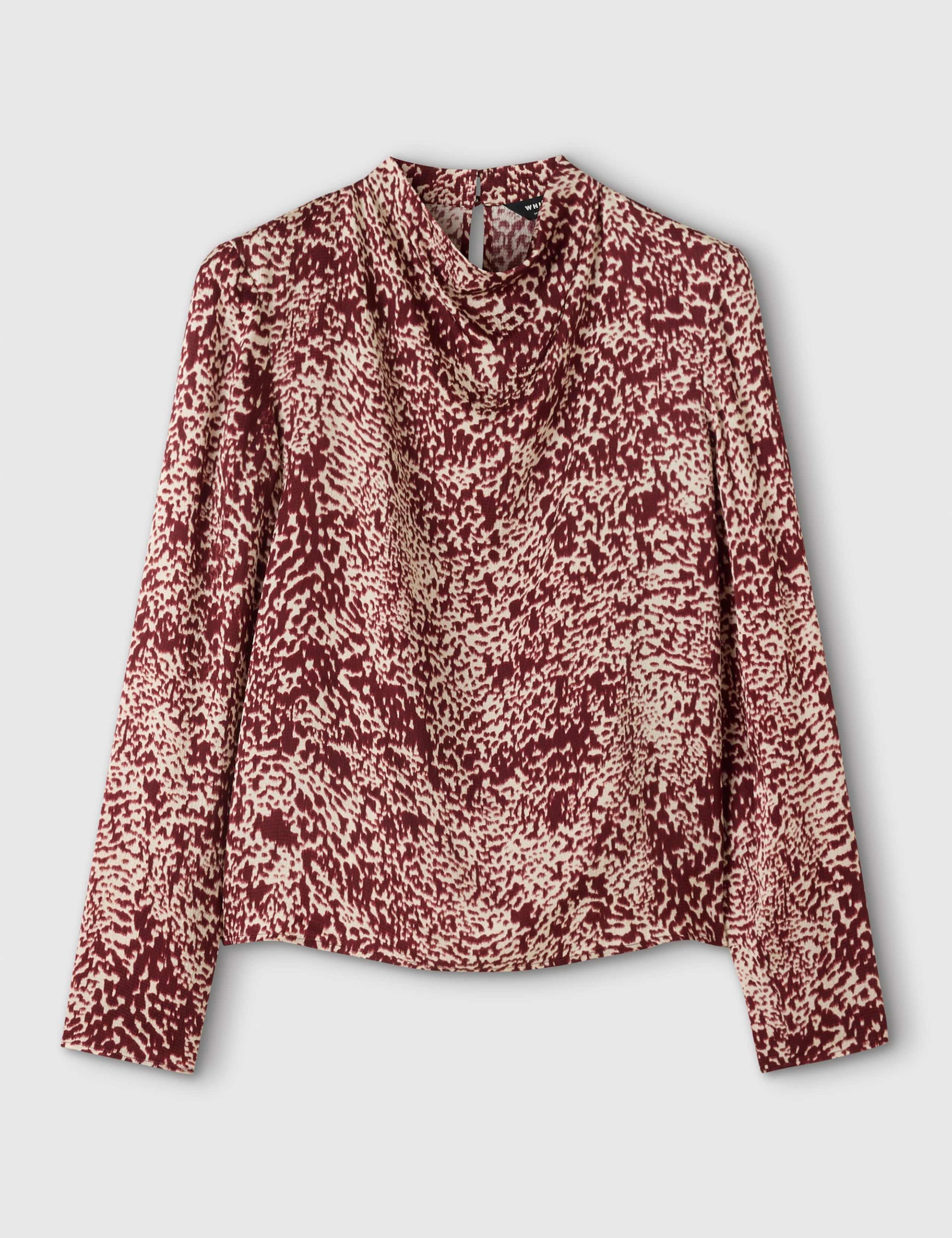 Animal Print Feather Detail Cowl Neck Blouse 2 of 6