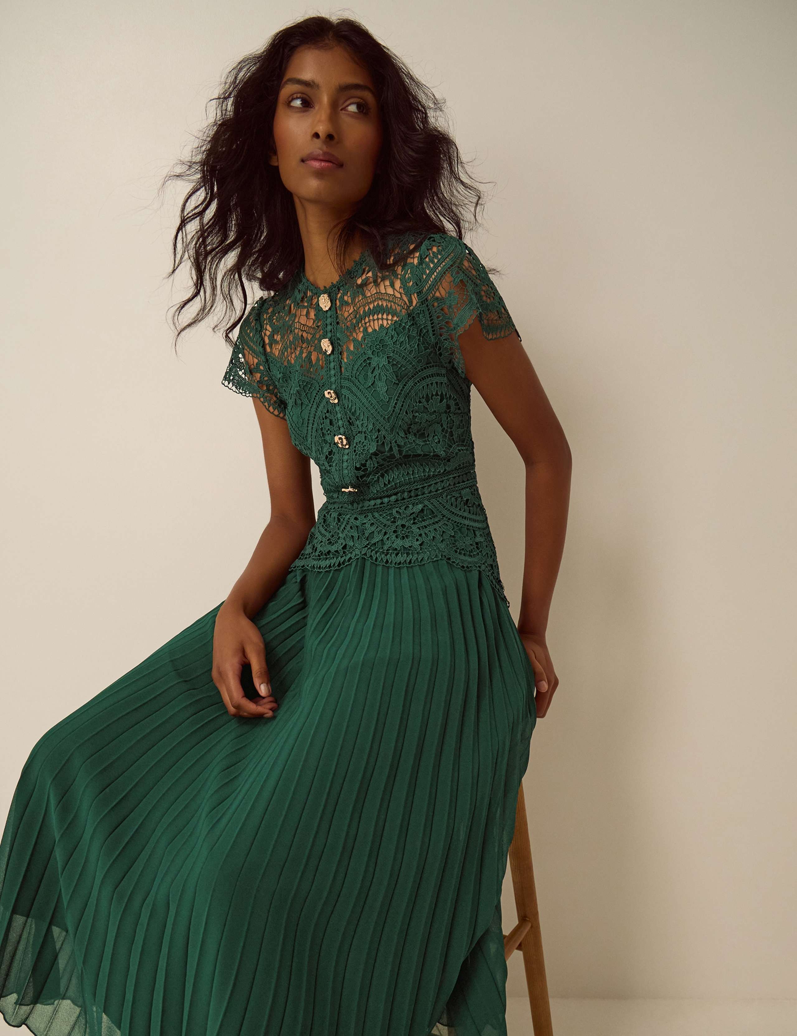 Lace Pleated Midi Dress 2 of 5
