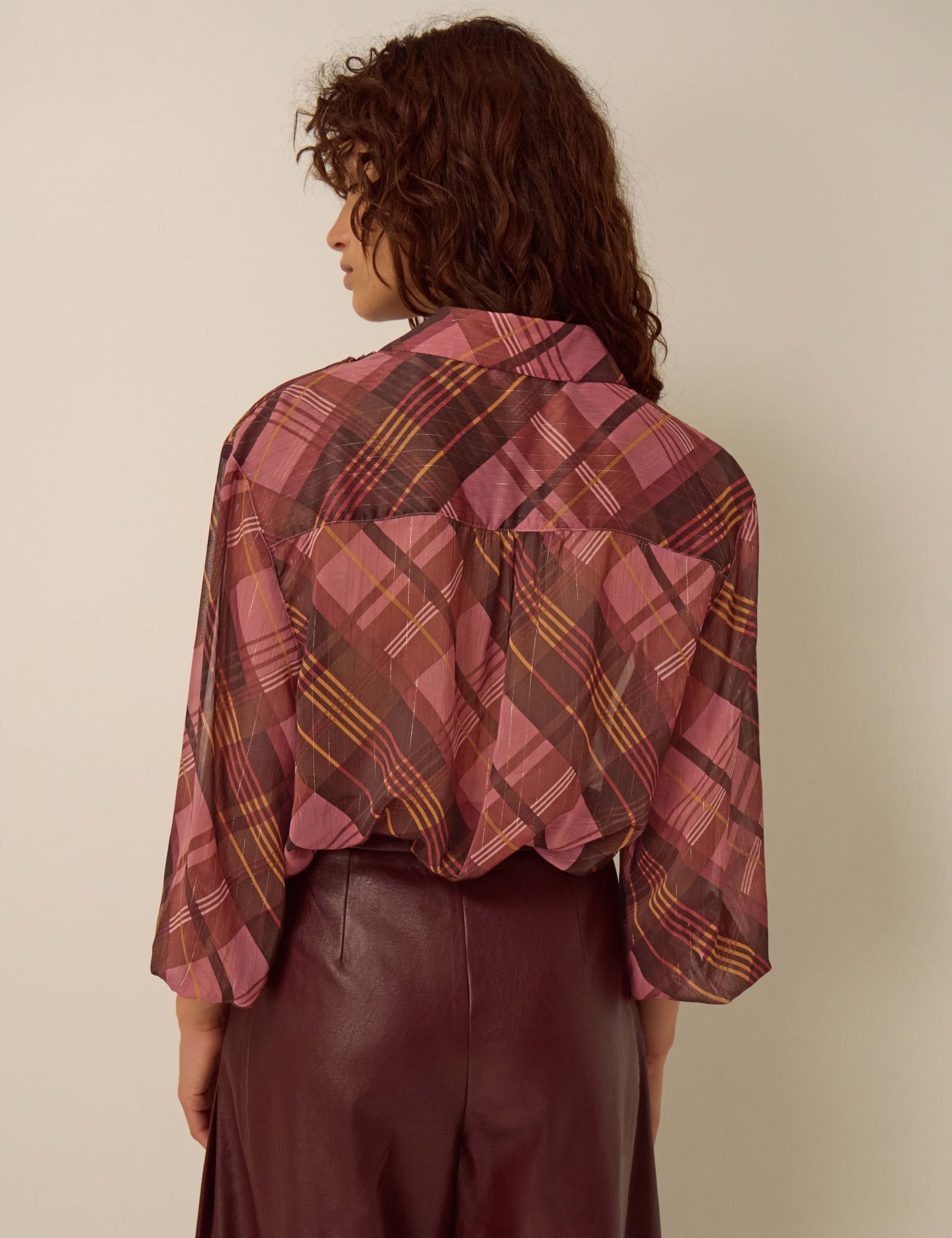 Checked Tie Neck Blouse 3 of 5