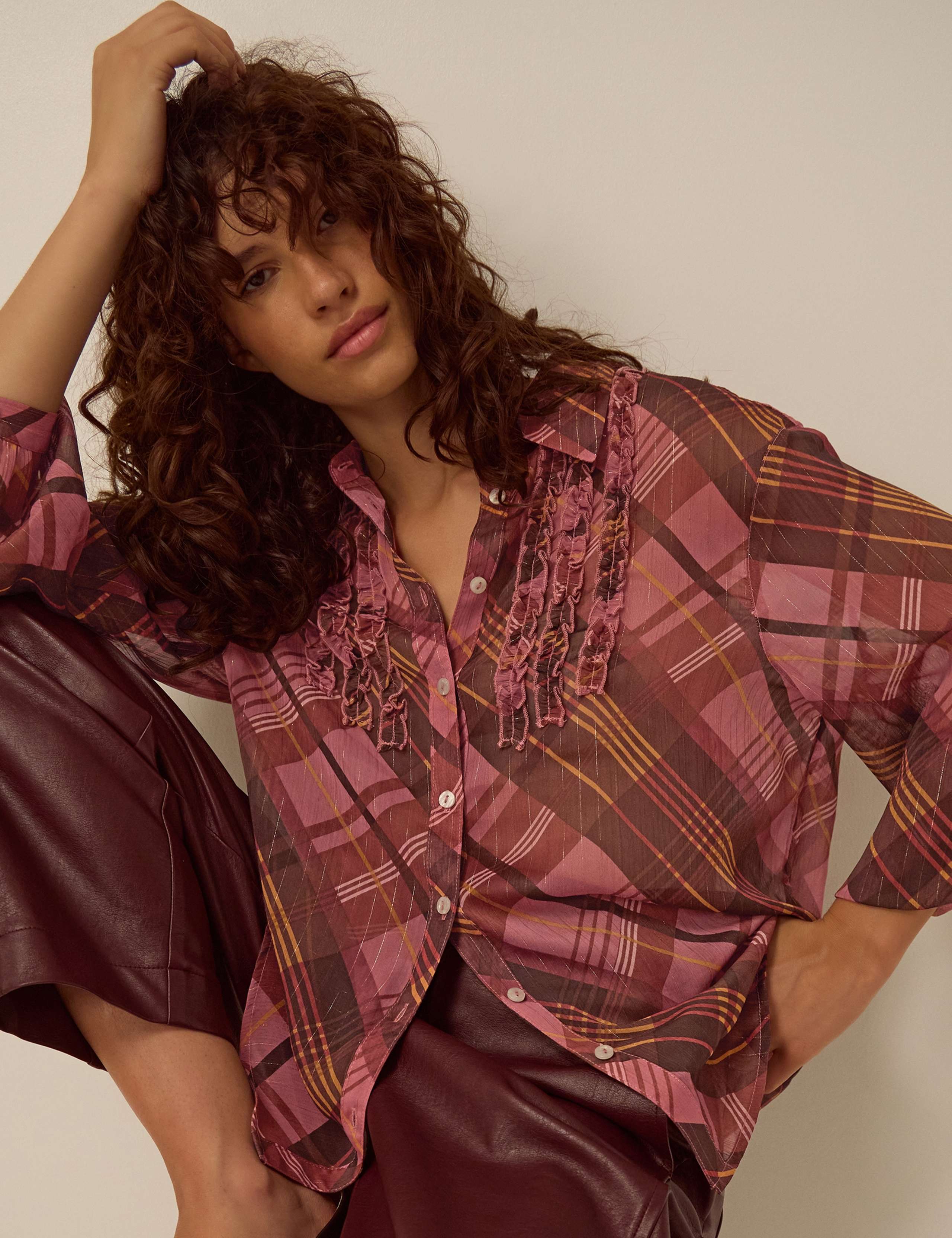 Checked Tie Neck Blouse 4 of 5