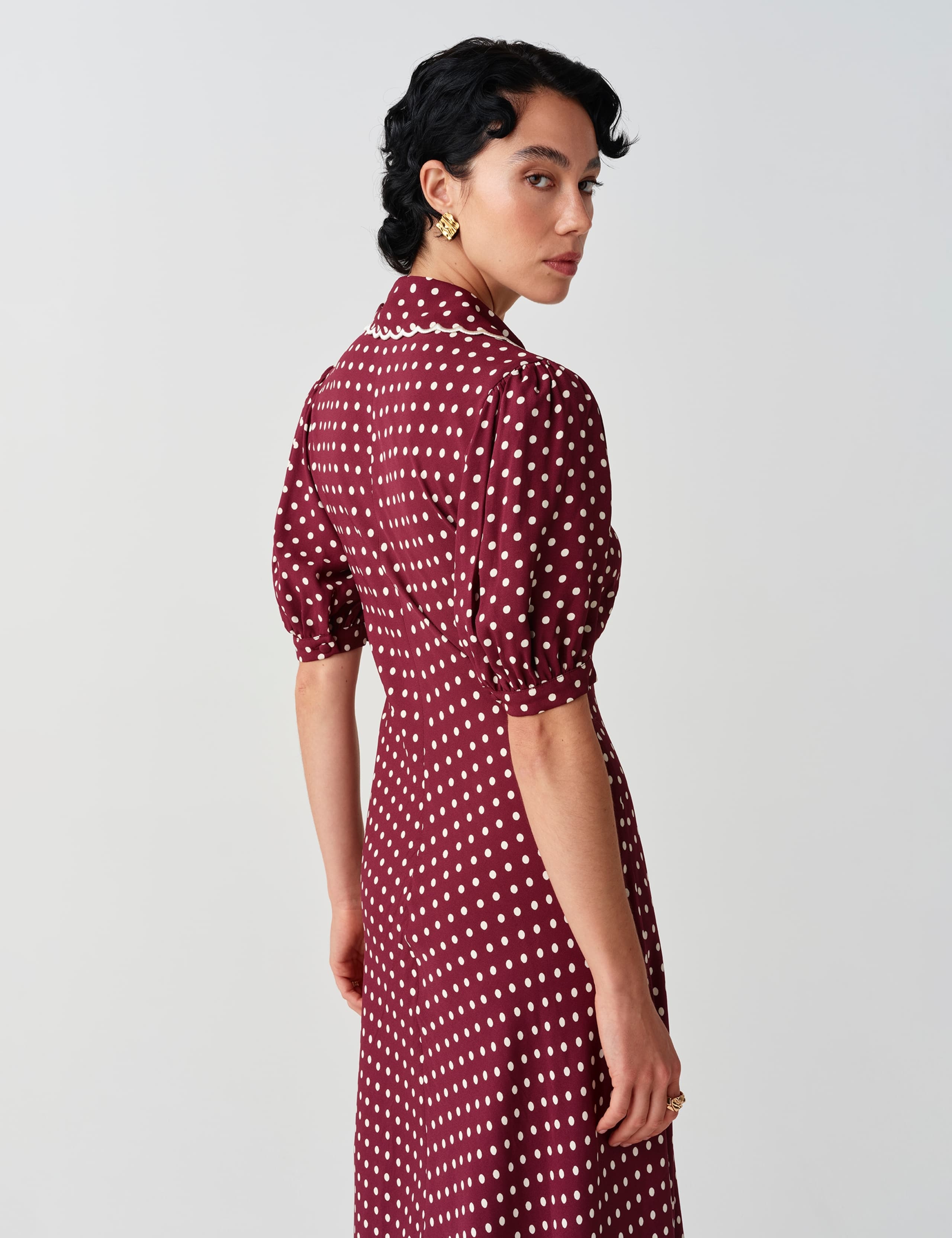 Satin Polka Dot Tie Neck Keyhole Midi Tea Dress 5 of 11