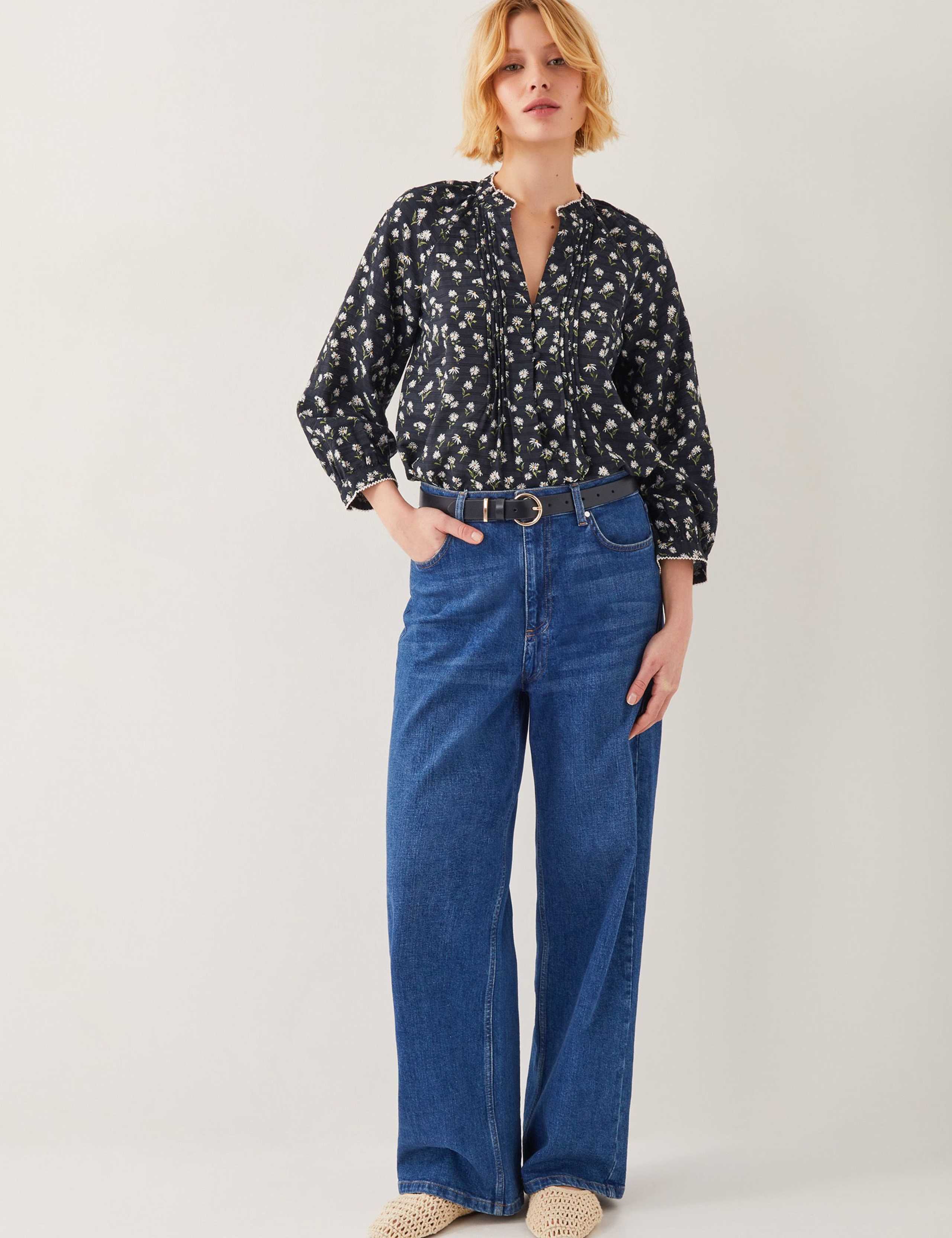 Floral V-Neck Pintuck Button Through Top 4 of 4