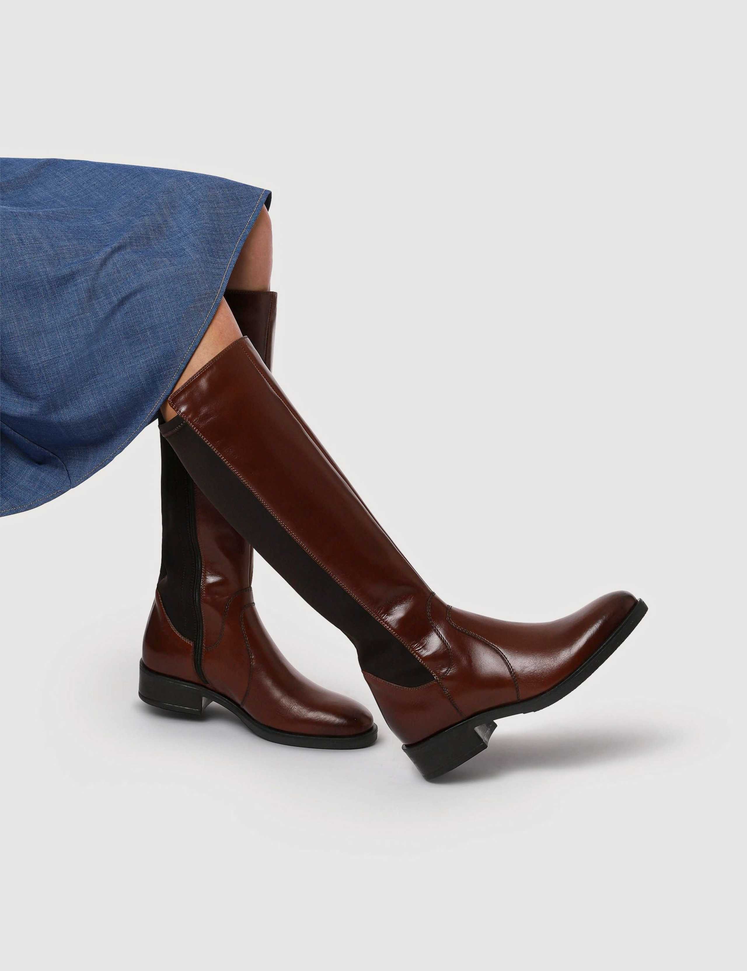 Leather Block Heel Knee High Boots 1 of 6