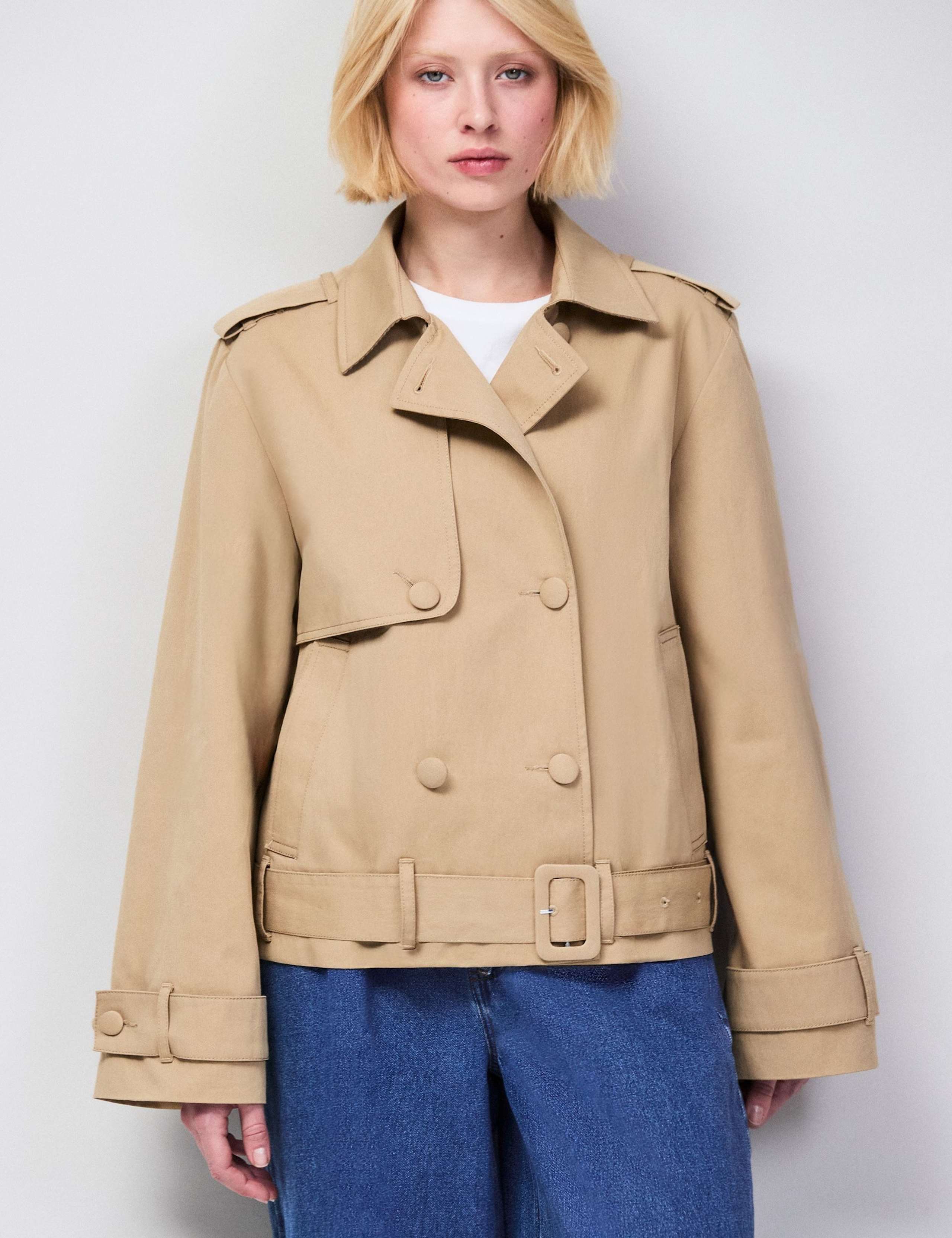 Cotton Rich Belted Cropped Trench Coat 4 of 8