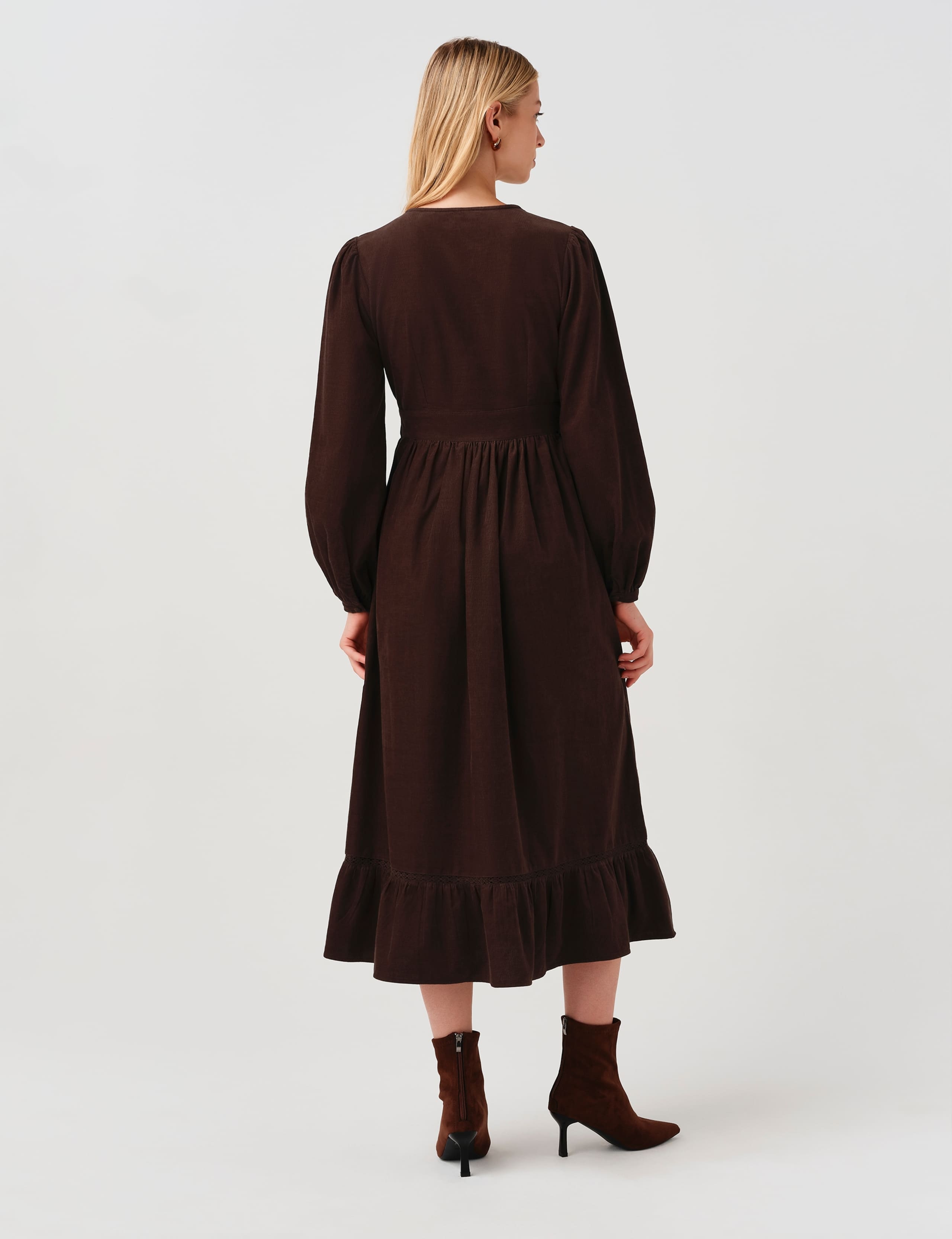Cotton Corduroy V Neck Midi Dress 4 of 9