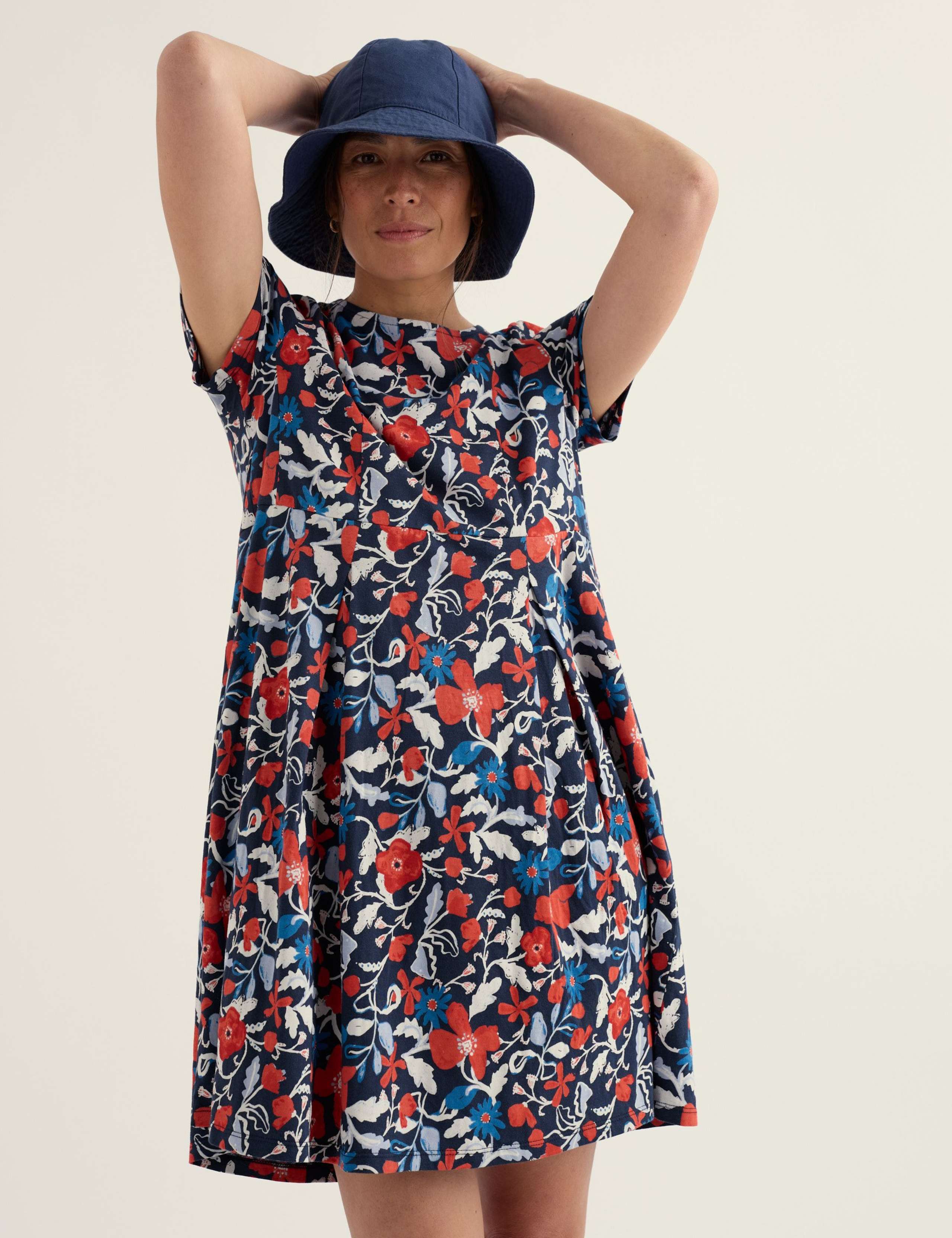 Cotton Rich Floral Knee Length Shift Dress 1 of 5