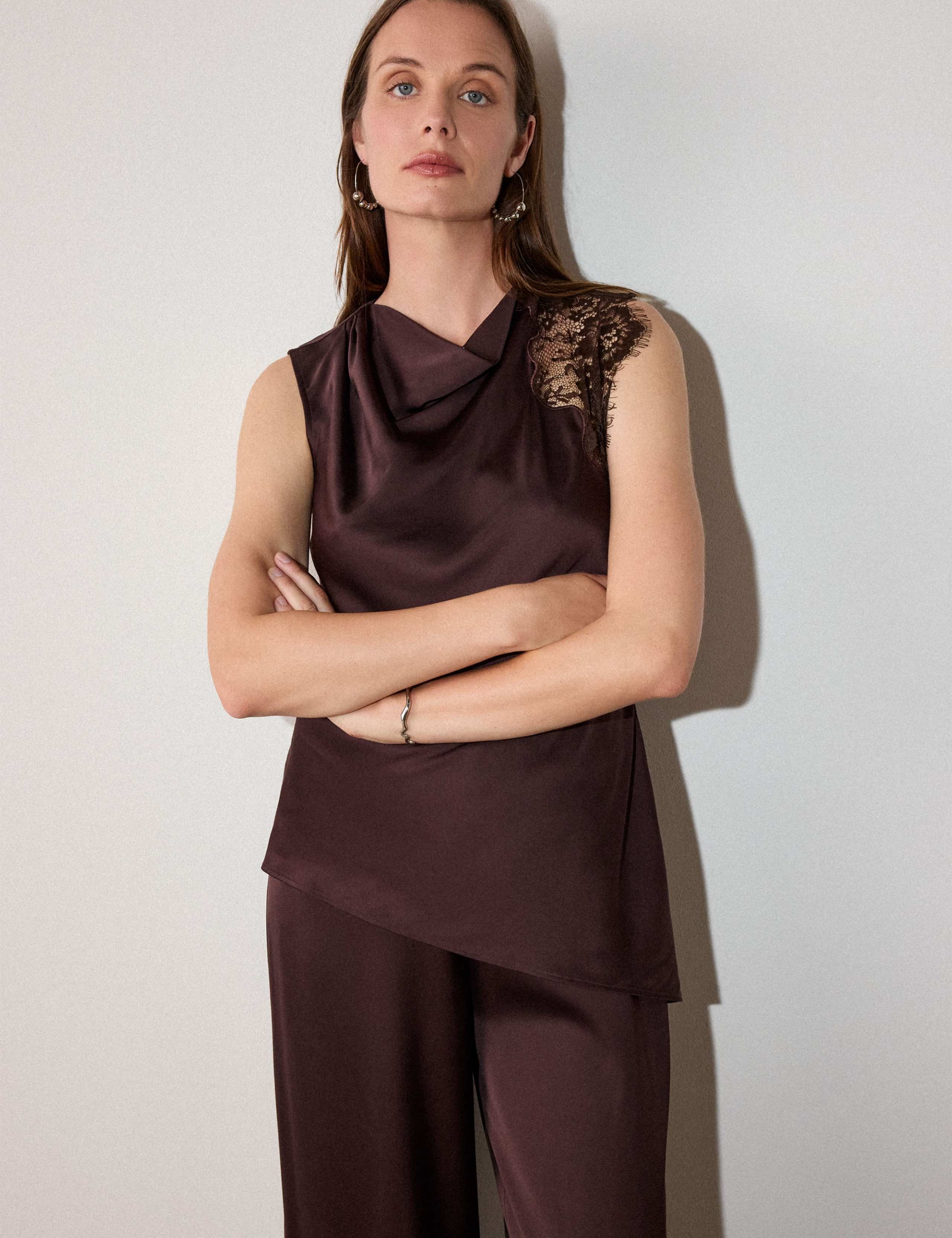 Satin Lace Asymmetric Top 1 of 6