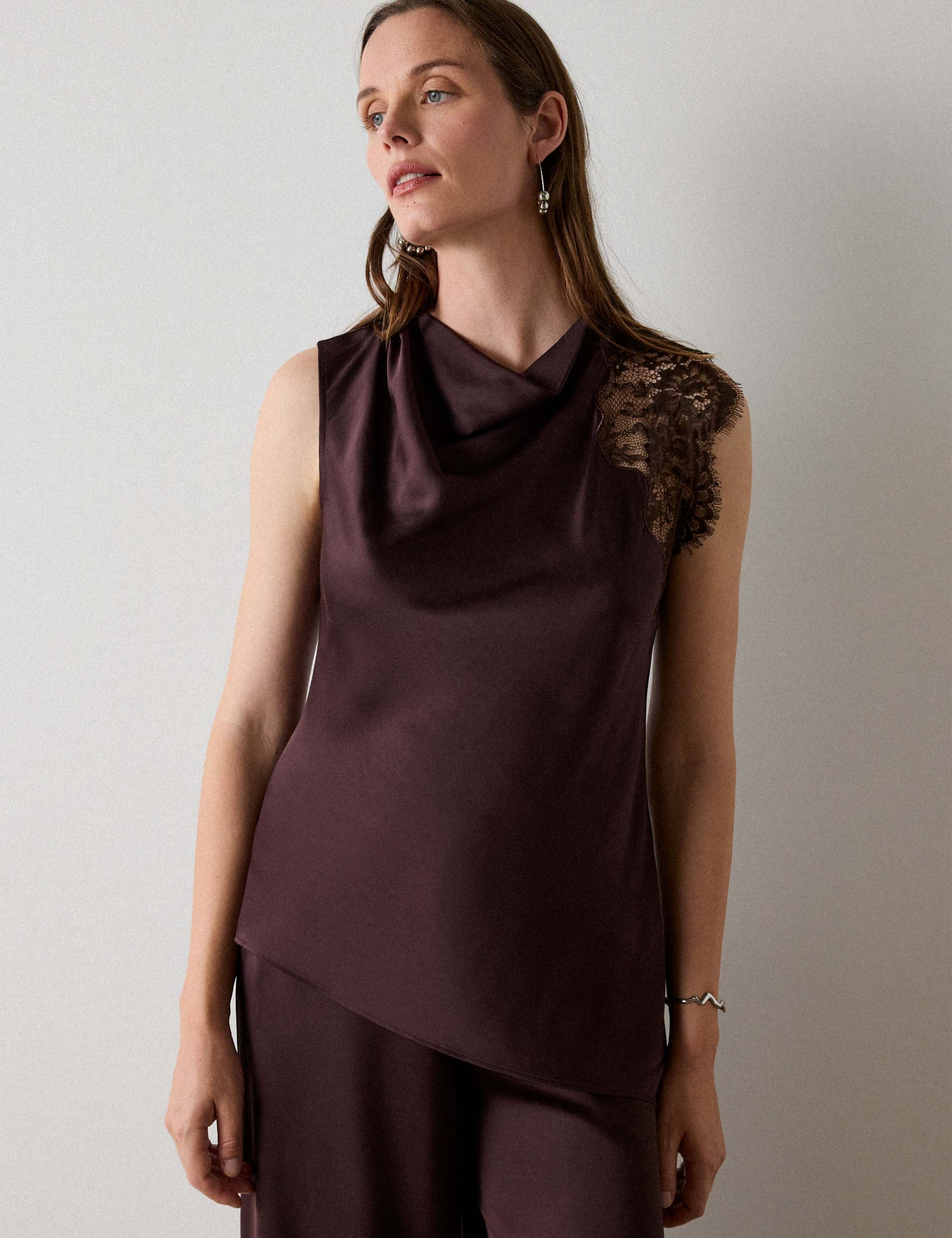 Satin Lace Asymmetric Top 4 of 6