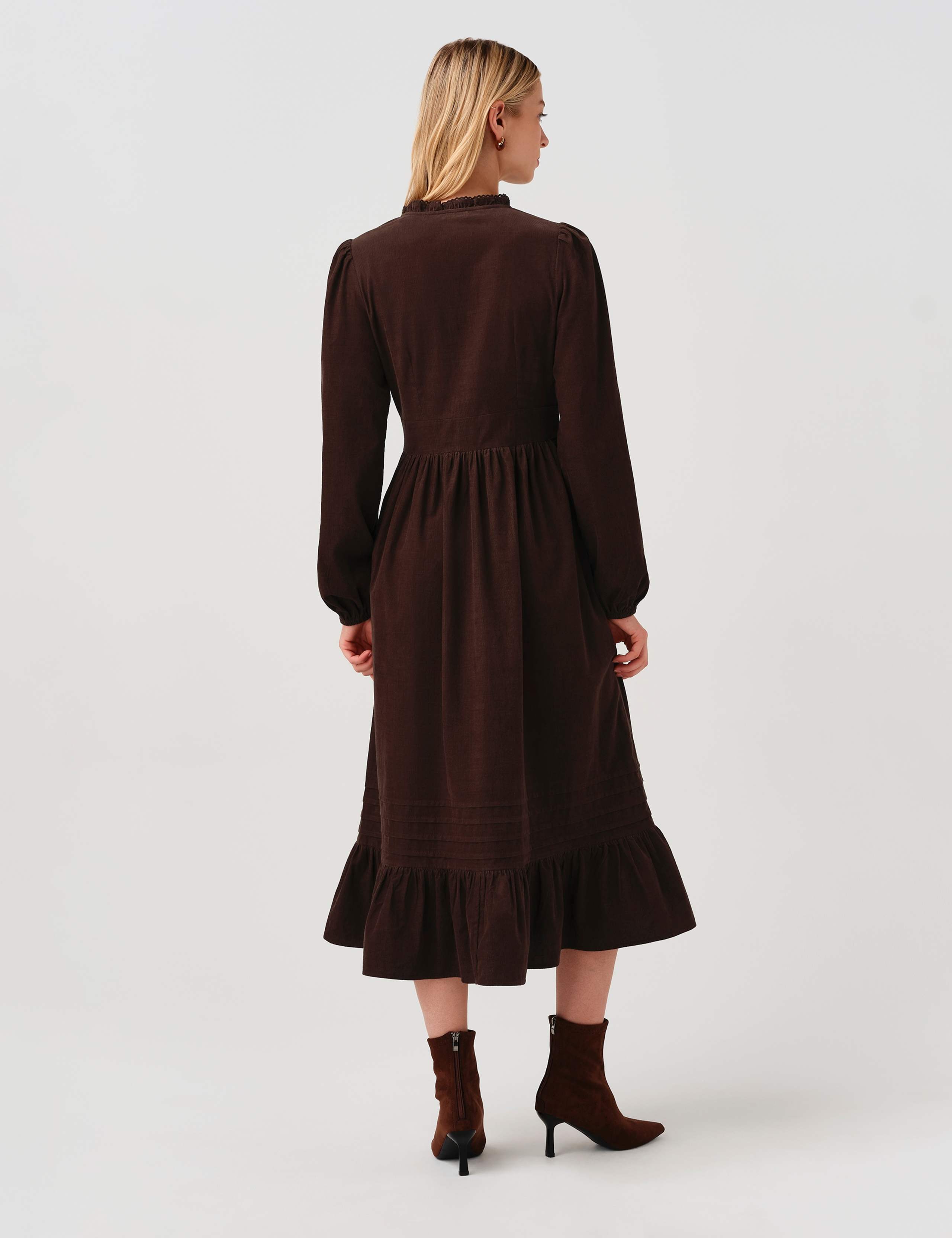 Cotton Corduroy Frilled Collar Midi Dress 3 of 7