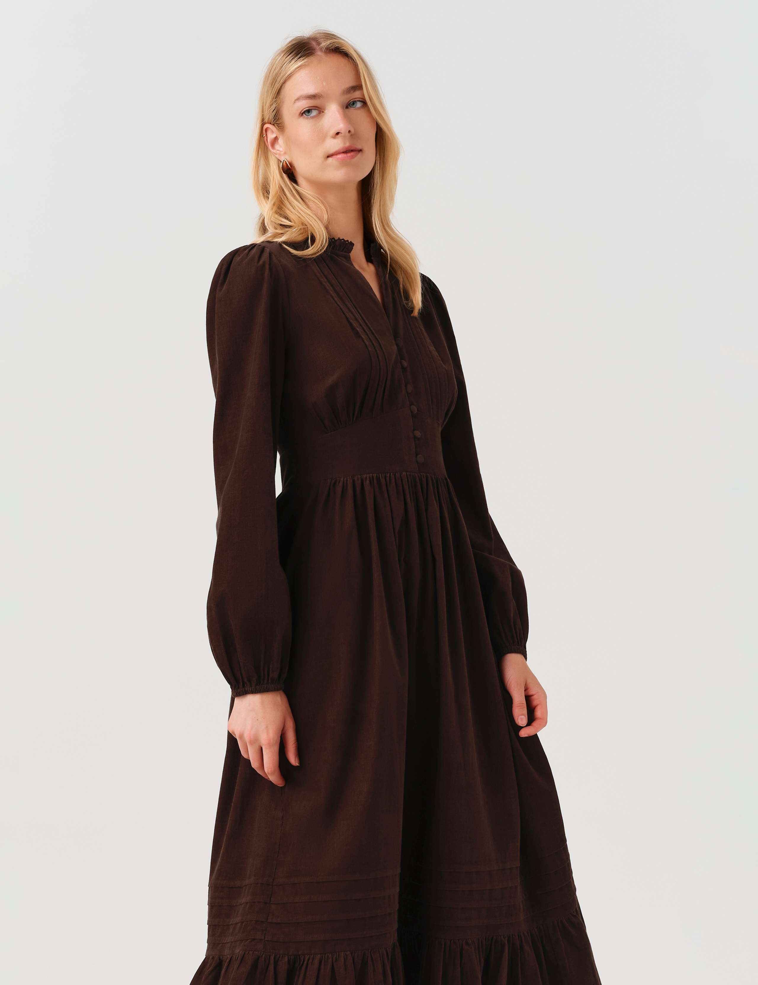 Cotton Corduroy Frilled Collar Midi Dress 5 of 7