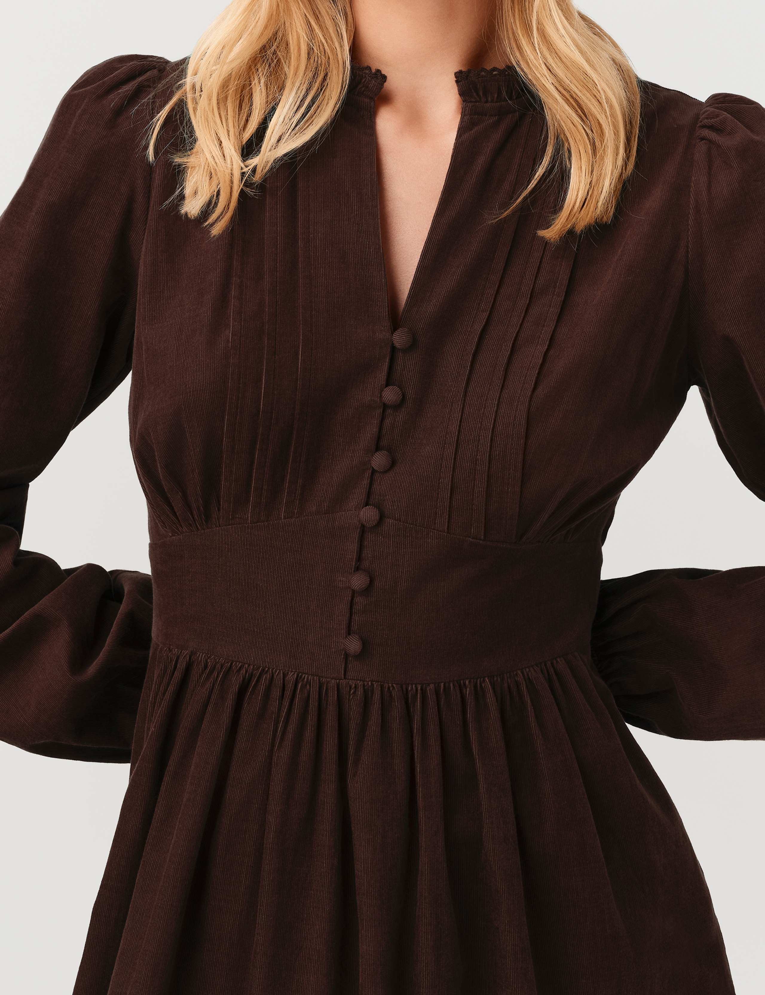Cotton Corduroy Frilled Collar Midi Dress 6 of 7