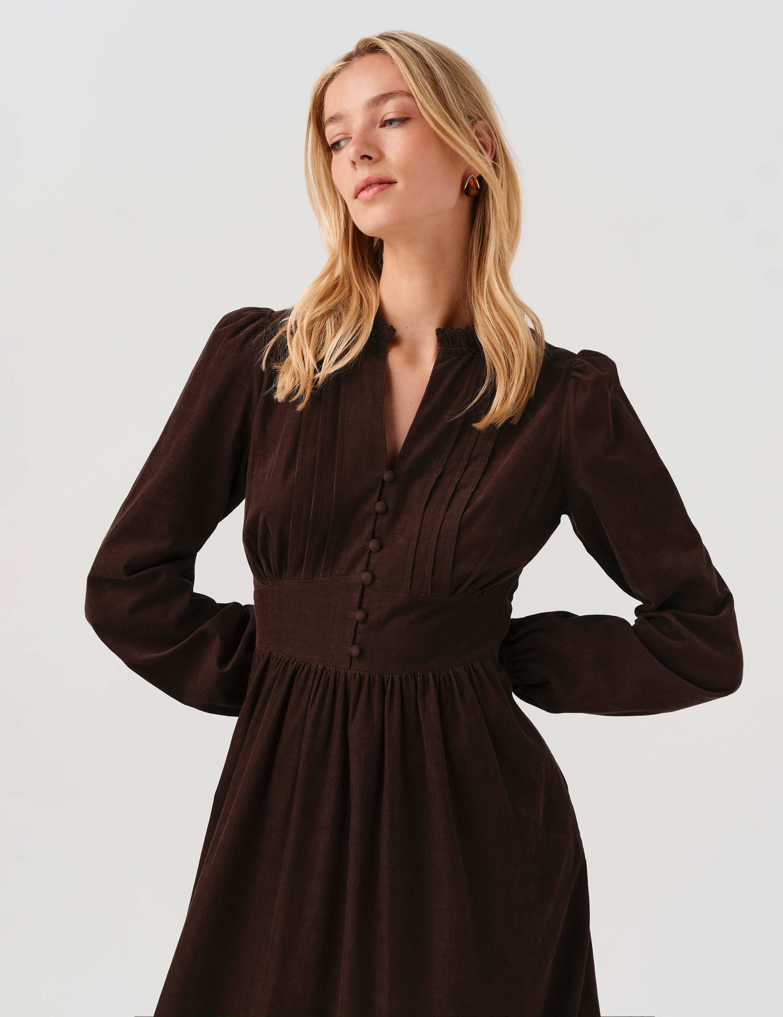 Cotton Corduroy Frilled Collar Midi Dress 7 of 7